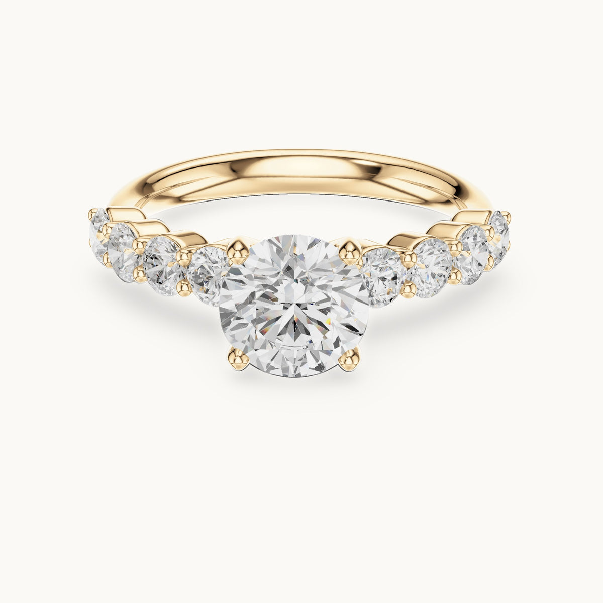 Round lab-grown diamond graduated side stone engagement ring in yellow gold, 2.13 CT TW, view 4