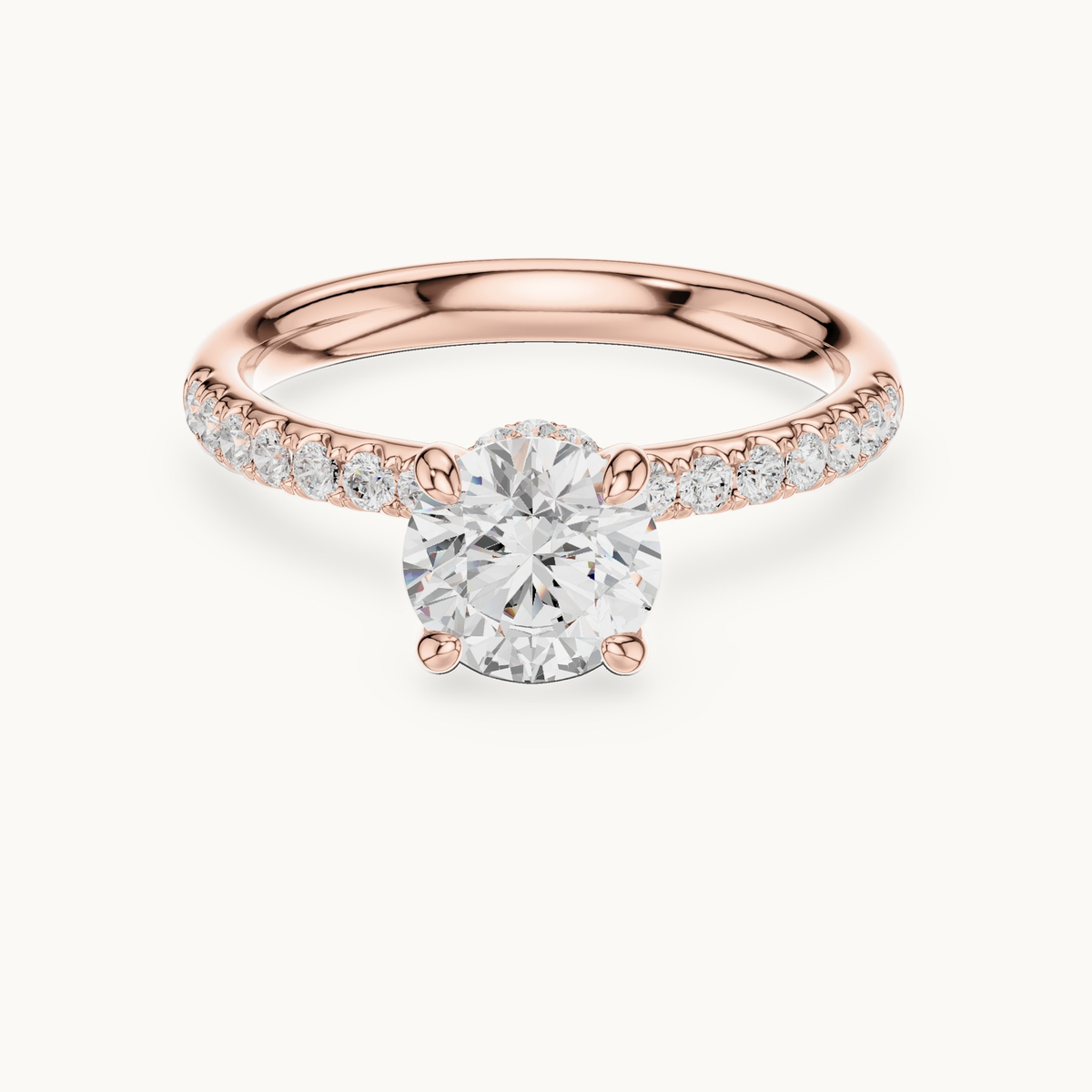 Round lab-grown diamond hidden halo engagement ring in 14K rose gold, 1.33 CT TW, view 4