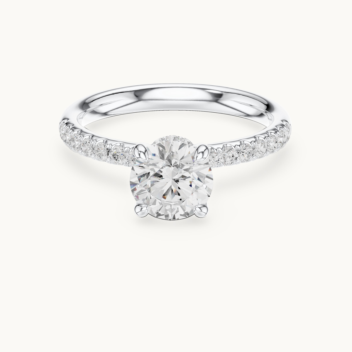 Round lab-grown diamond hidden halo engagement ring in 14K white gold, 1.33 CT TW, view 4