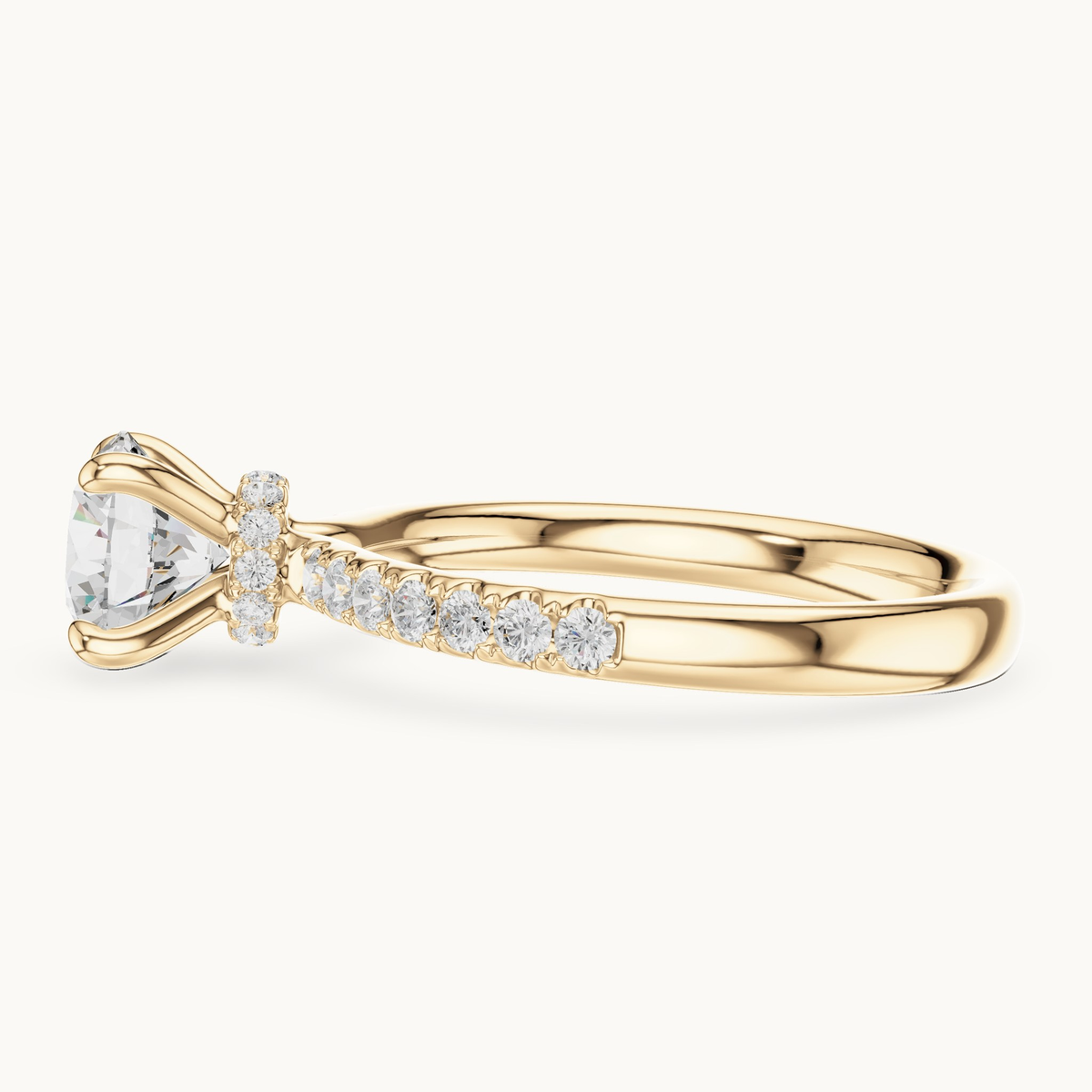 Round lab-grown diamond hidden halo engagement ring in 14K yellow gold, 1.33 CT TW, view 3