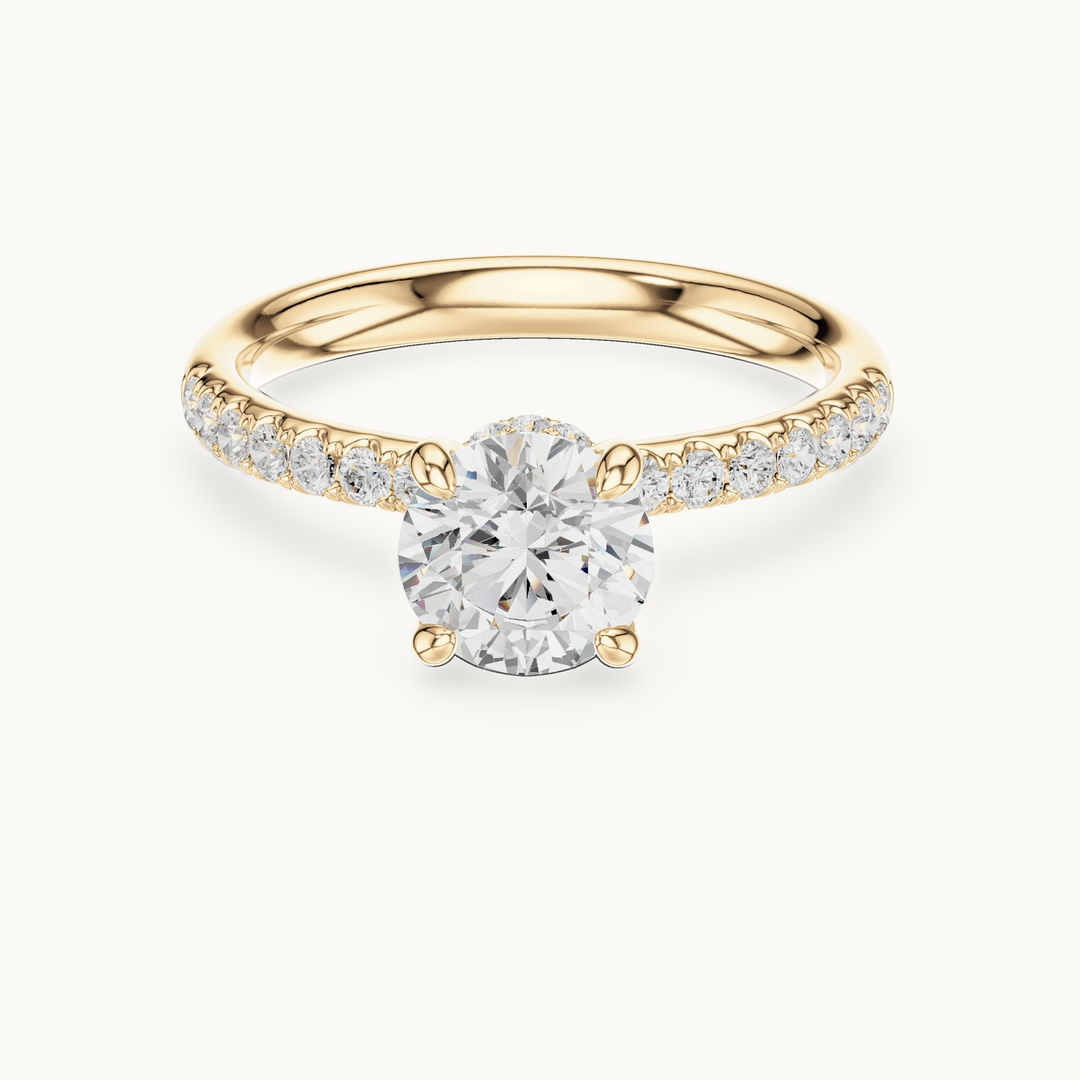 Round lab-grown diamond hidden halo engagement ring in 14K yellow gold, 1.33 CT TW, view 4