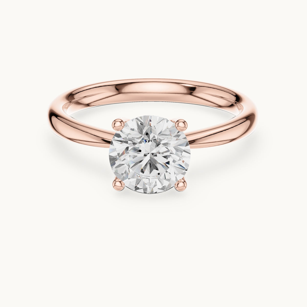 Round lab-grown diamond pinched-gallery four-prong solitaire engagement ring in rose gold, 1.44 CT TW, view 4