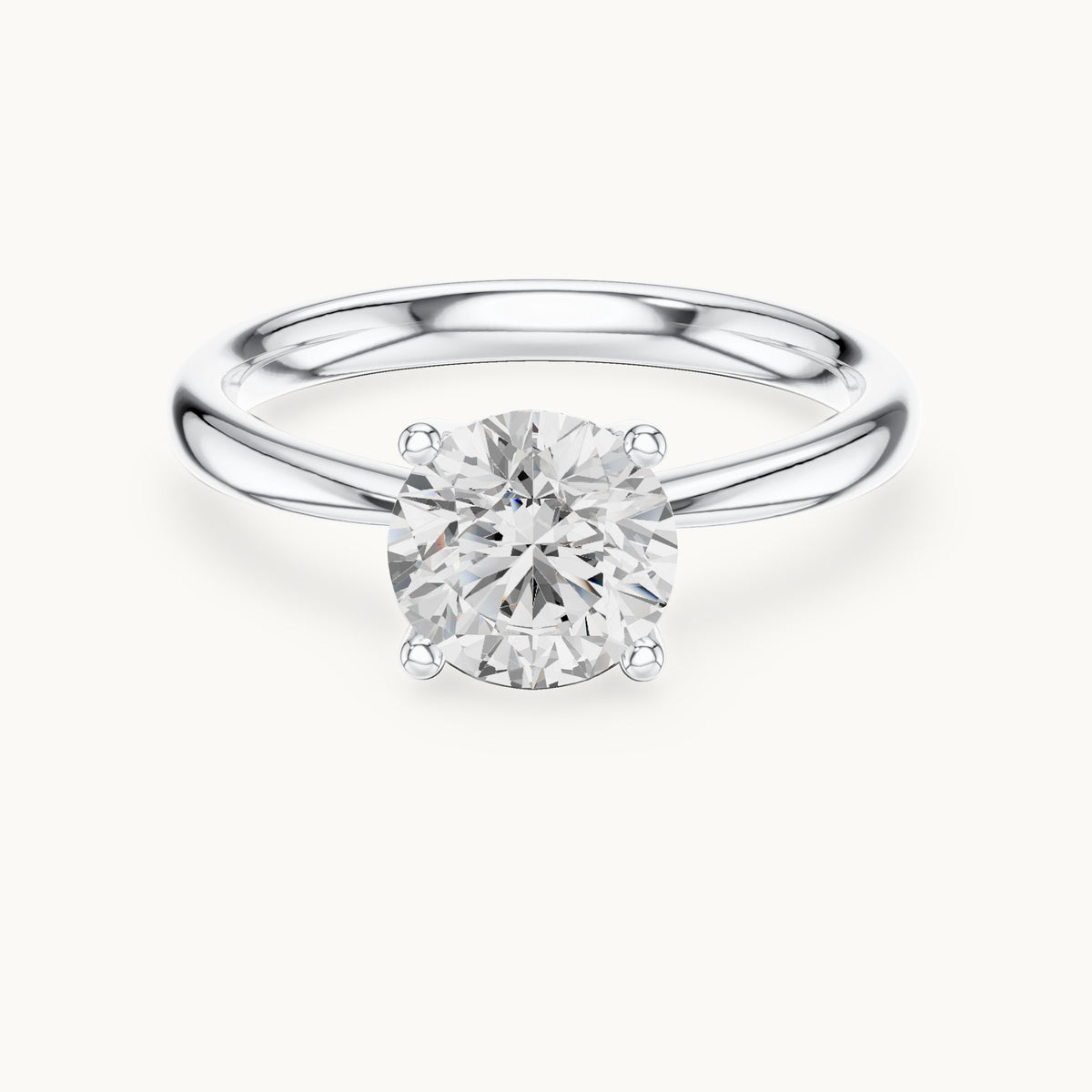 Round lab-grown diamond pinched-gallery four-prong solitaire engagement ring in white gold, 1.44 CT TW, view 4