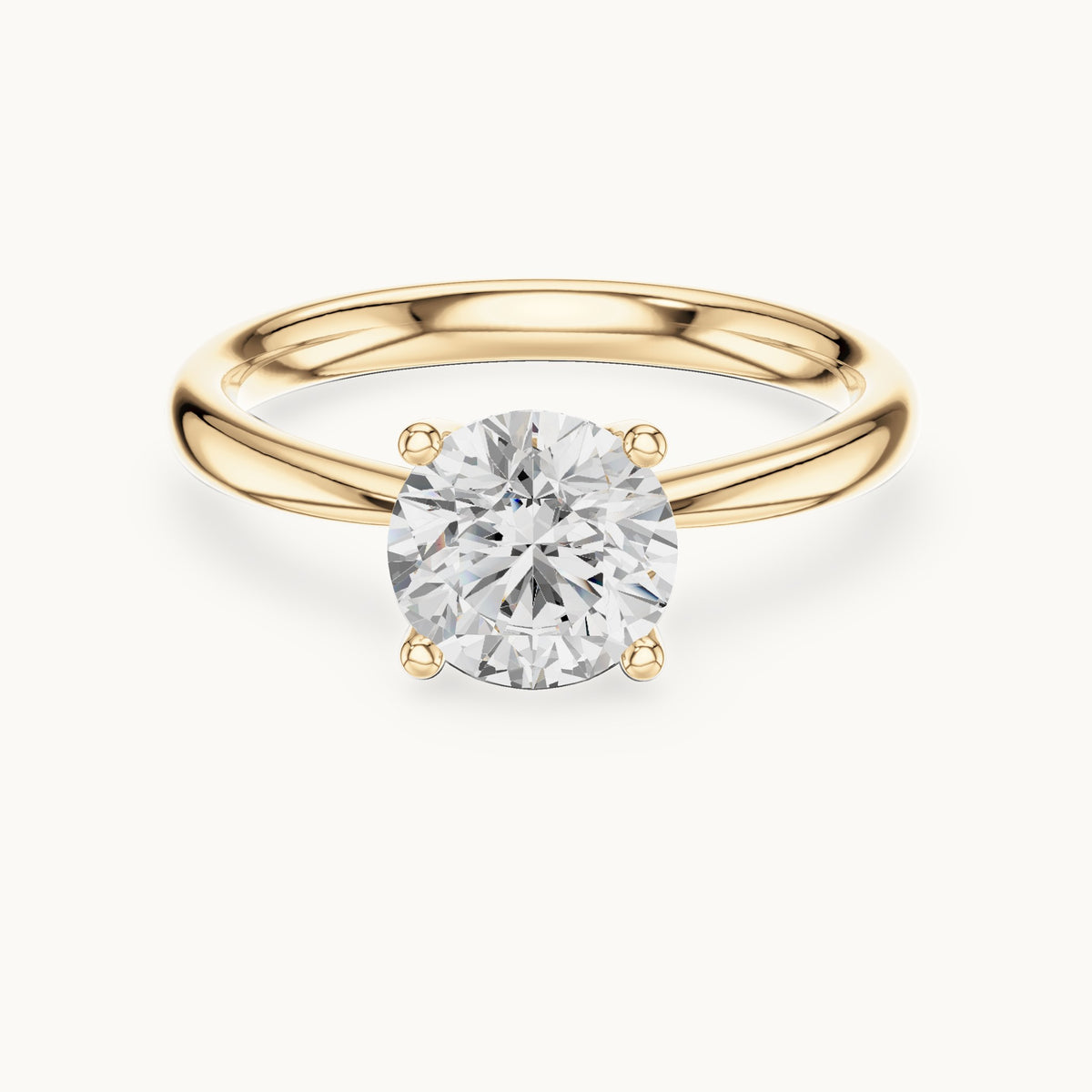 Round lab-grown diamond pinched-gallery four-prong solitaire engagement ring in yellow gold, 1.44 CT TW, view 4