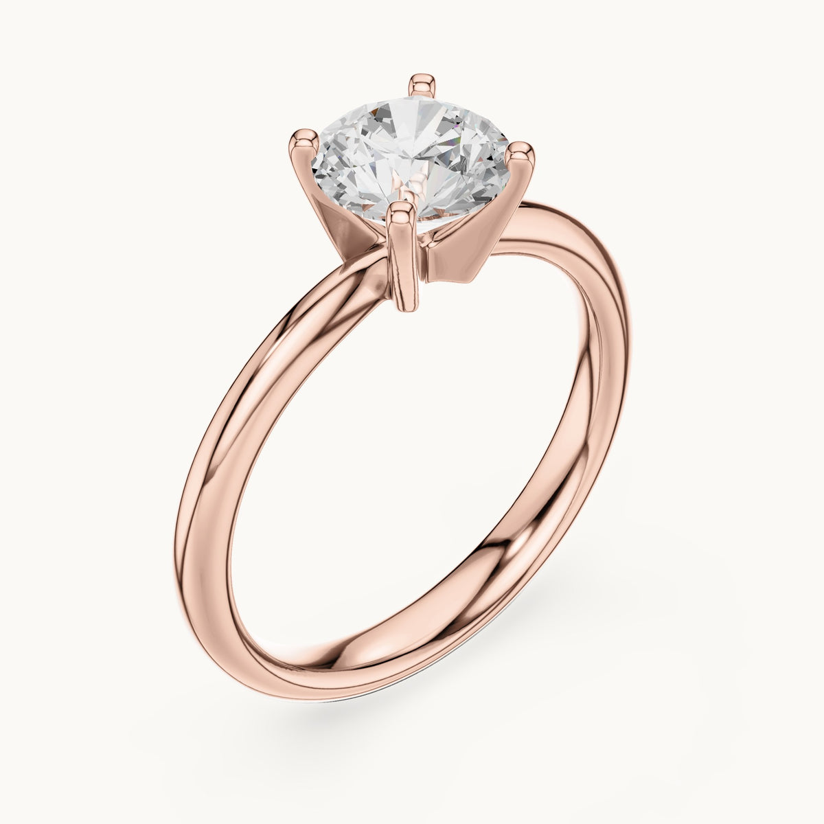 Round lab-grown diamond classic four-prong solitaire engagement ring in rose gold, 1.17 CT TW, view 2
