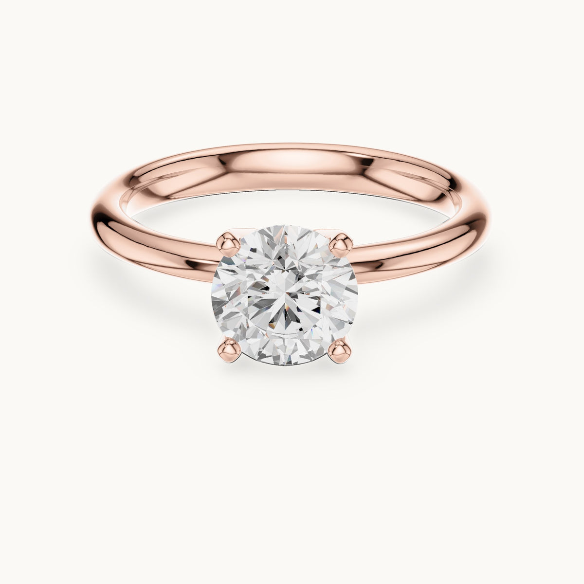 Round lab-grown diamond classic four-prong solitaire engagement ring in rose gold, 1.17 CT TW, view 4