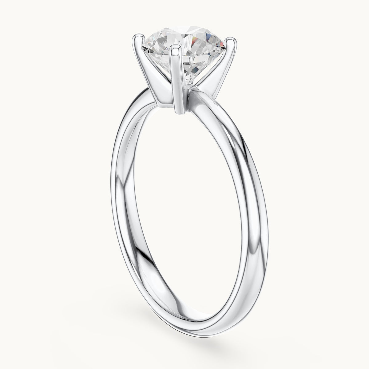 Round lab-grown diamond classic four-prong solitaire engagement ring in white gold, 1.17 CT TW, view 1