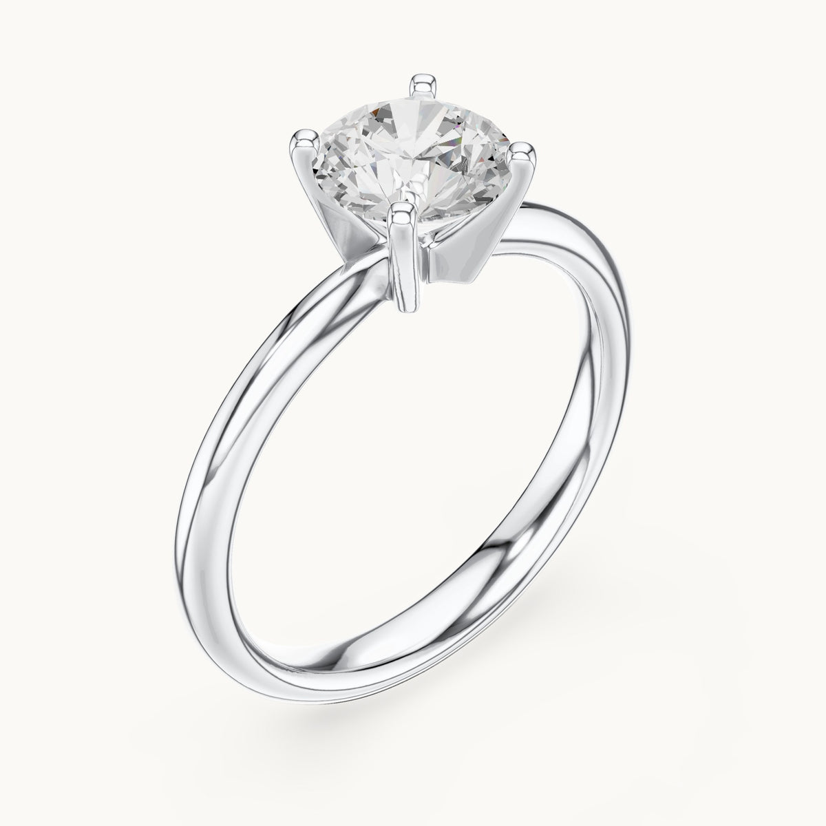 Round lab-grown diamond classic four-prong solitaire engagement ring in white gold, 1.17 CT TW, view 2