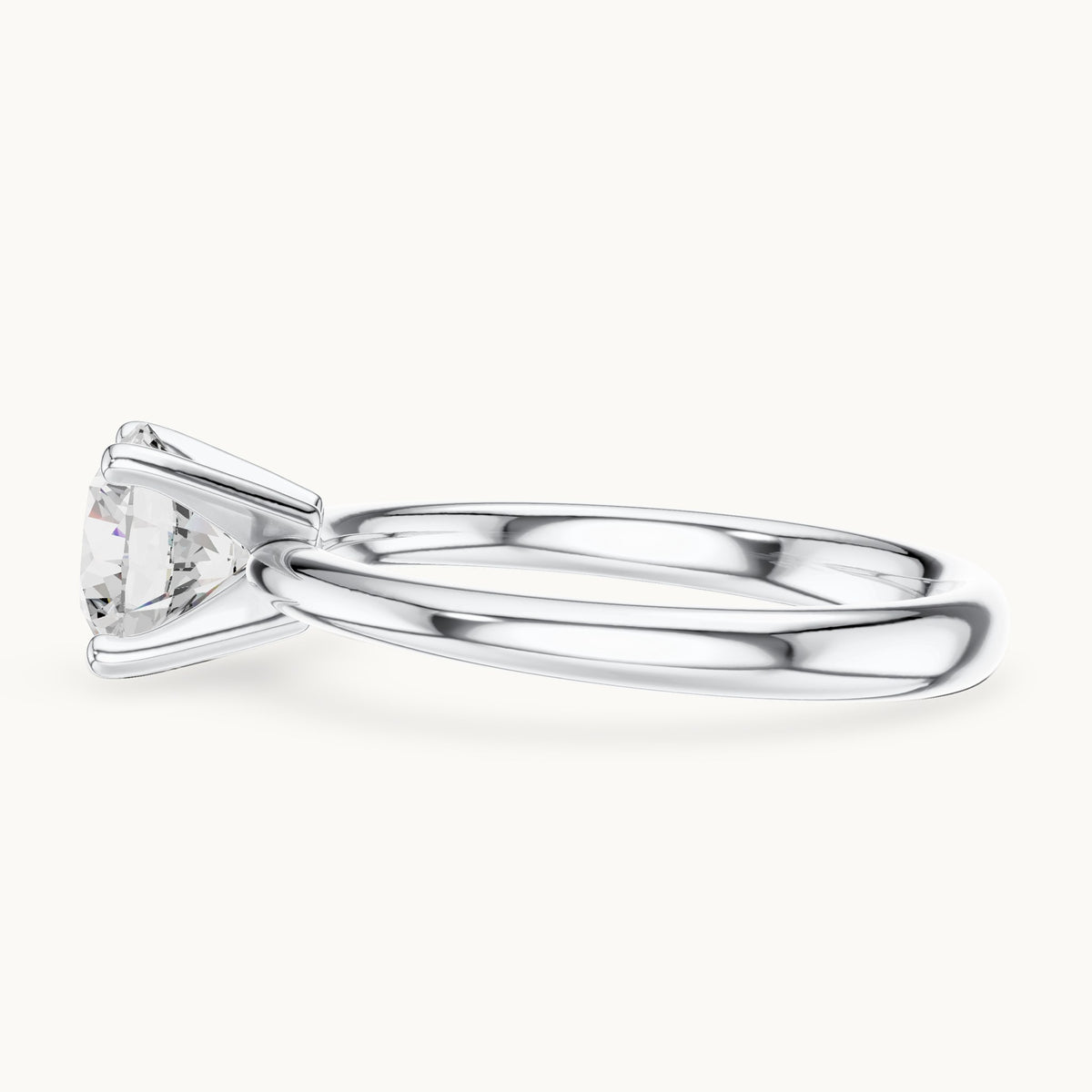Round lab-grown diamond classic four-prong solitaire engagement ring in white gold, 1.17 CT TW, view 3