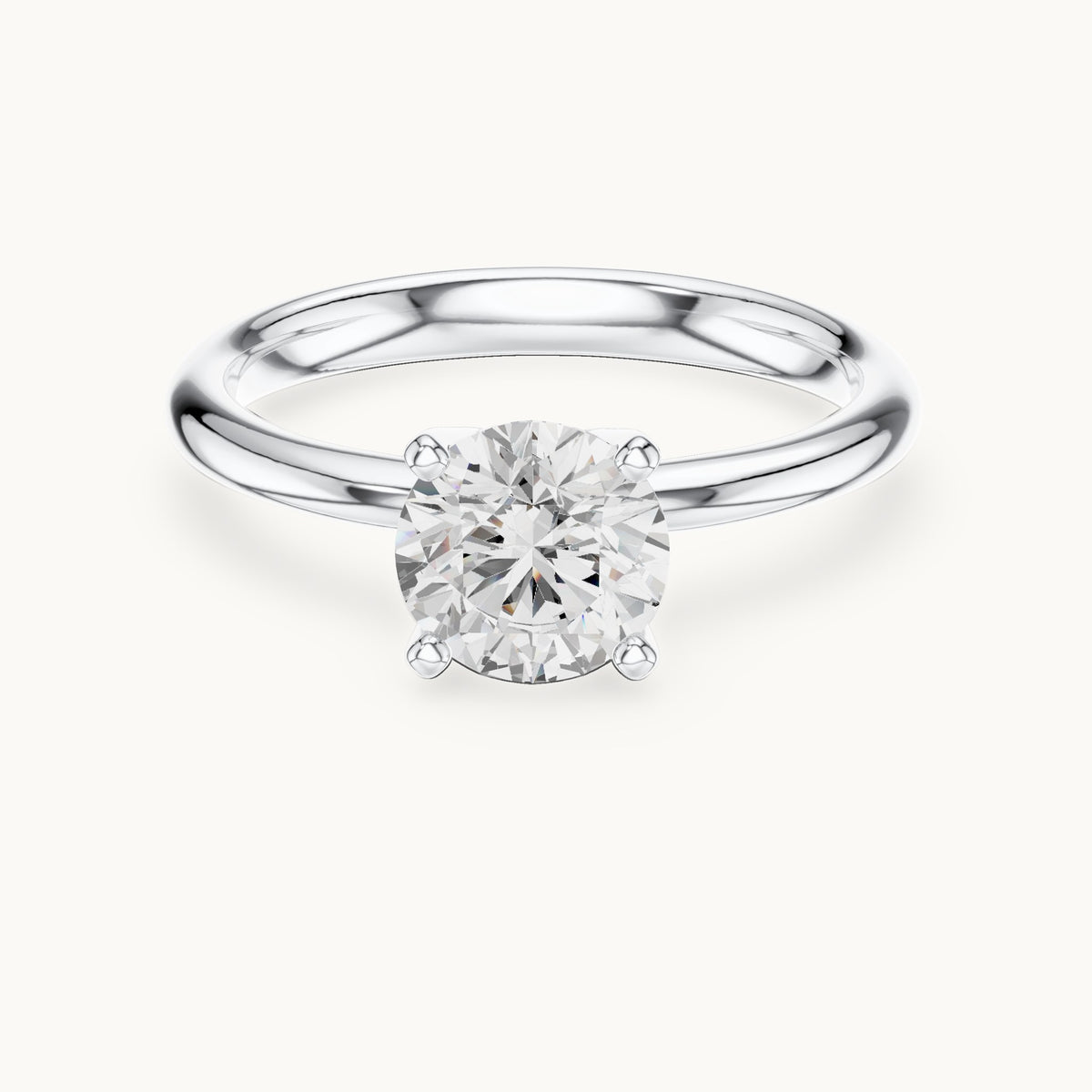 Round lab-grown diamond classic four-prong solitaire engagement ring in white gold, 1.17 CT TW, view 4