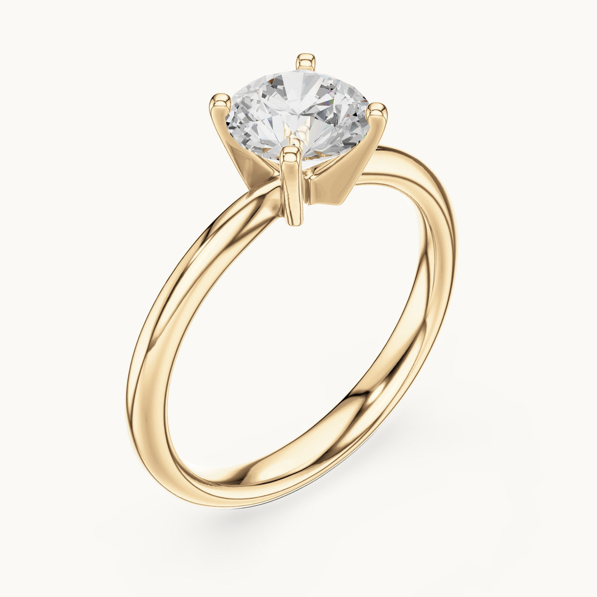 Round lab-grown diamond classic four-prong solitaire engagement ring in yellow gold, 1.17 CT TW, view 2