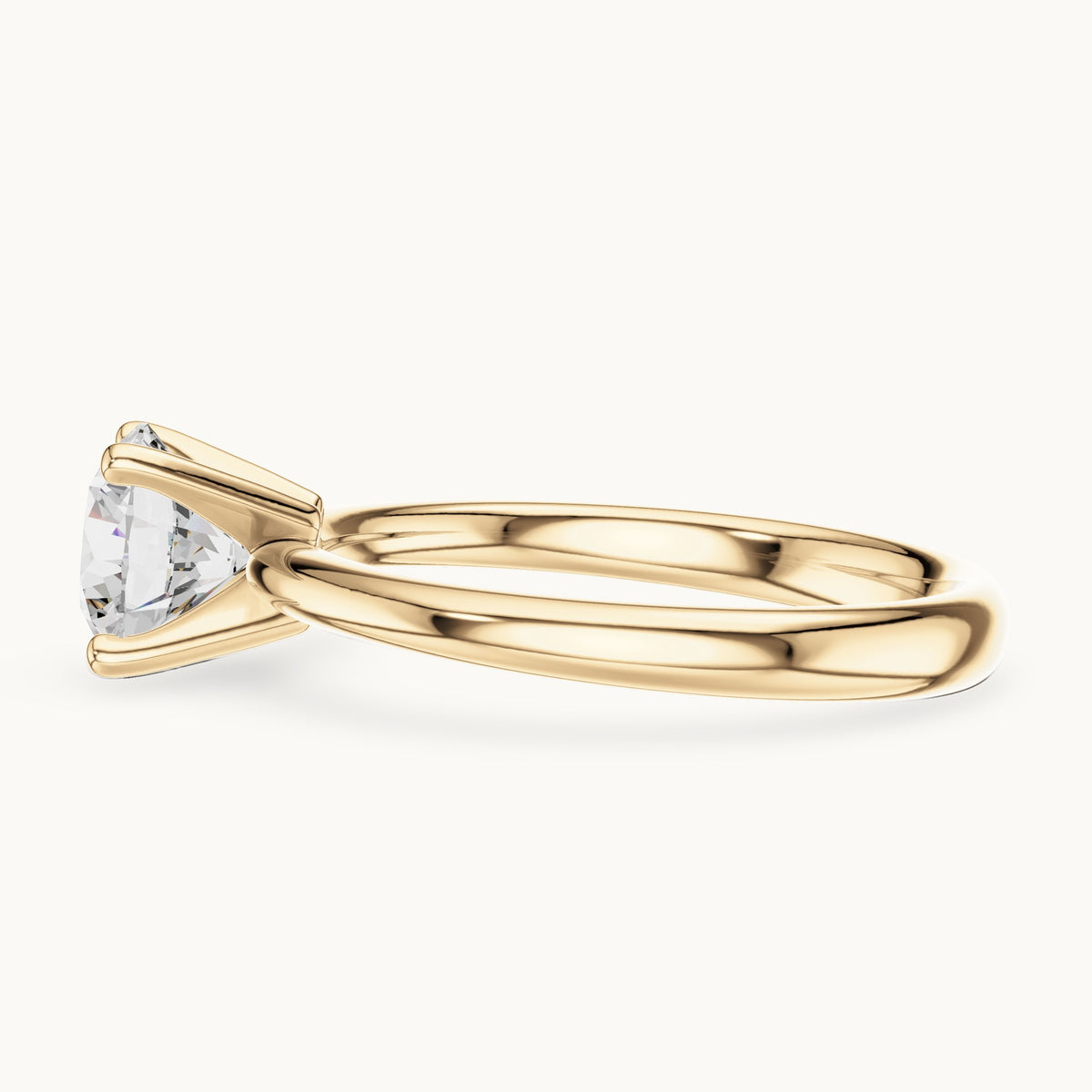 Round lab-grown diamond classic four-prong solitaire engagement ring in yellow gold, 1.17 CT TW, view 3