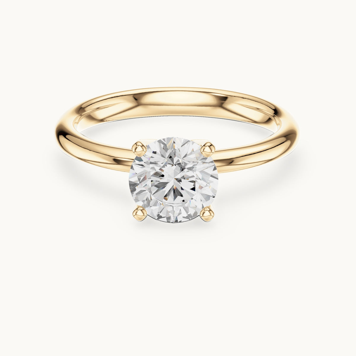 Round lab-grown diamond classic four-prong solitaire engagement ring in yellow gold, 1.17 CT TW, view 4