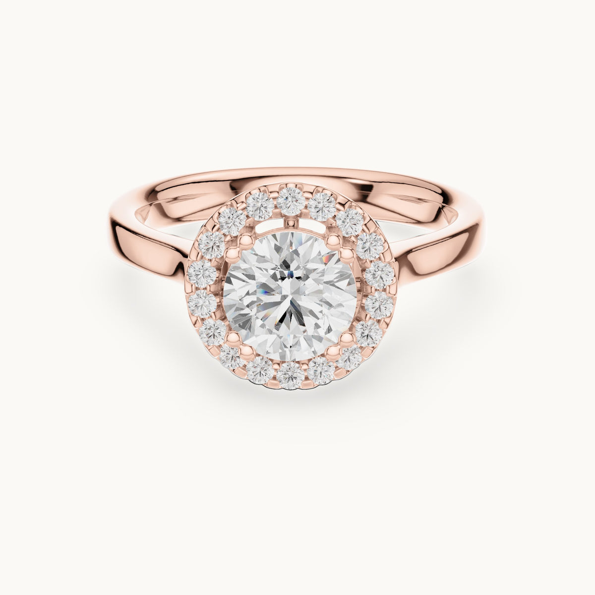 Round lab-grown diamond halo engagement ring with scroll gallery in rose gold, 1.16 CT TW, view 4