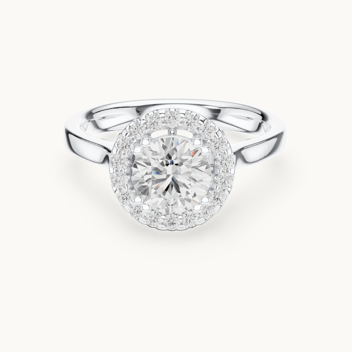 Round lab-grown diamond halo engagement ring with scroll gallery in white gold, 1.16 CT TW, view 4