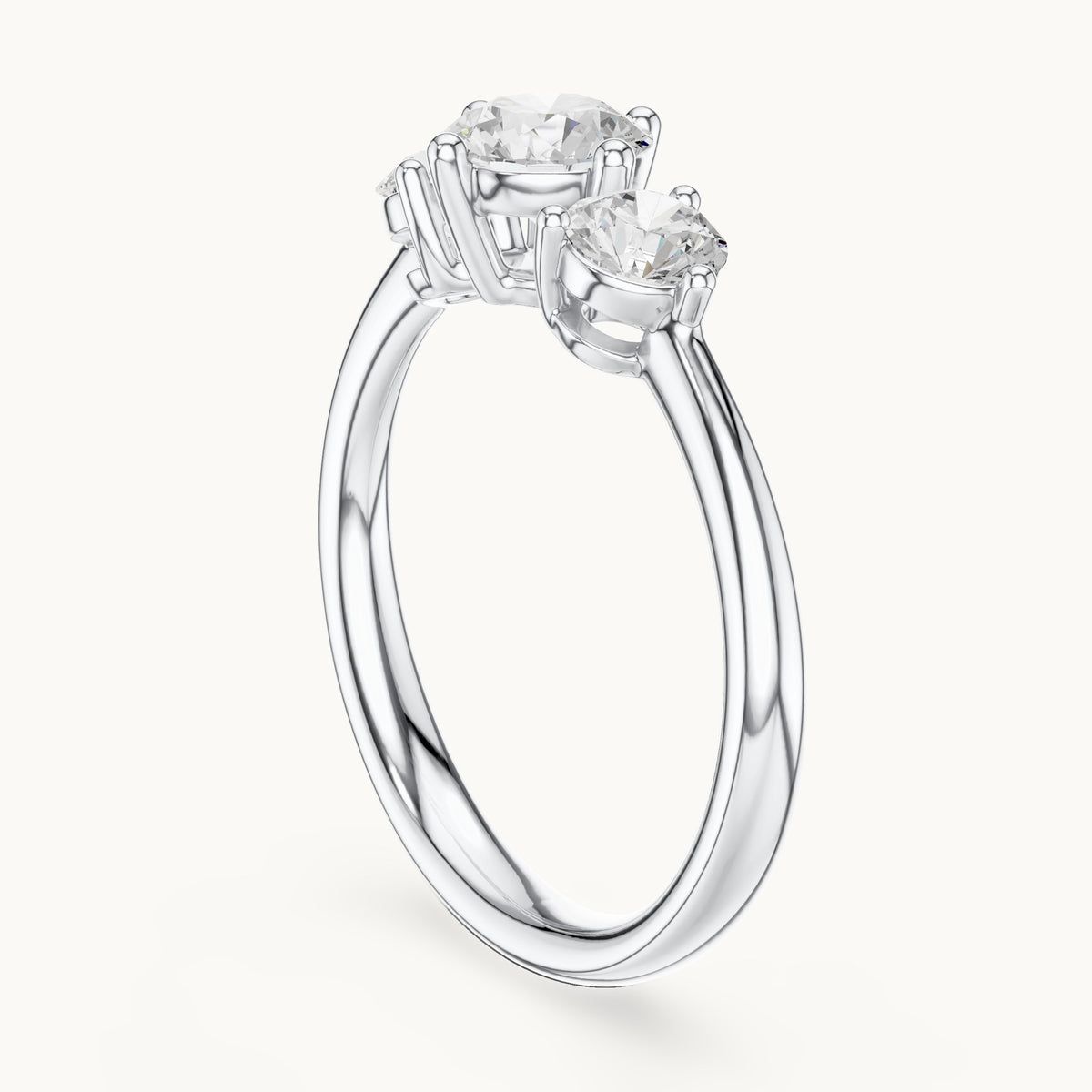 Round lab-grown diamond three-stone engagement ring in white gold, 1.29 CT TW, view 1