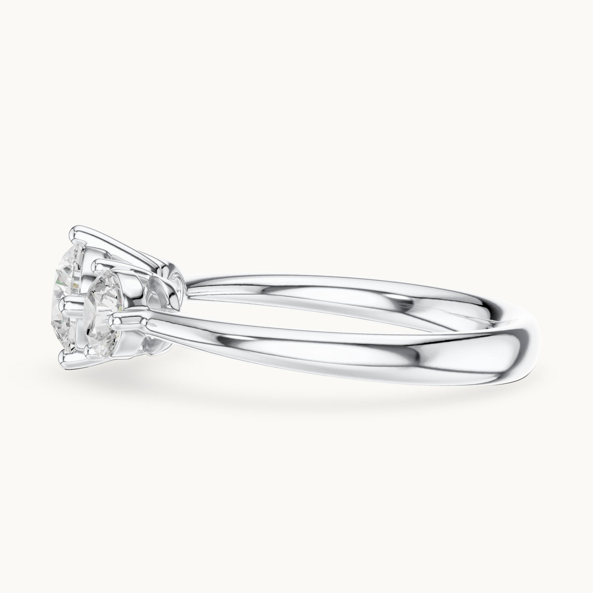 Round lab-grown diamond three-stone engagement ring in white gold, 1.29 CT TW, view 3