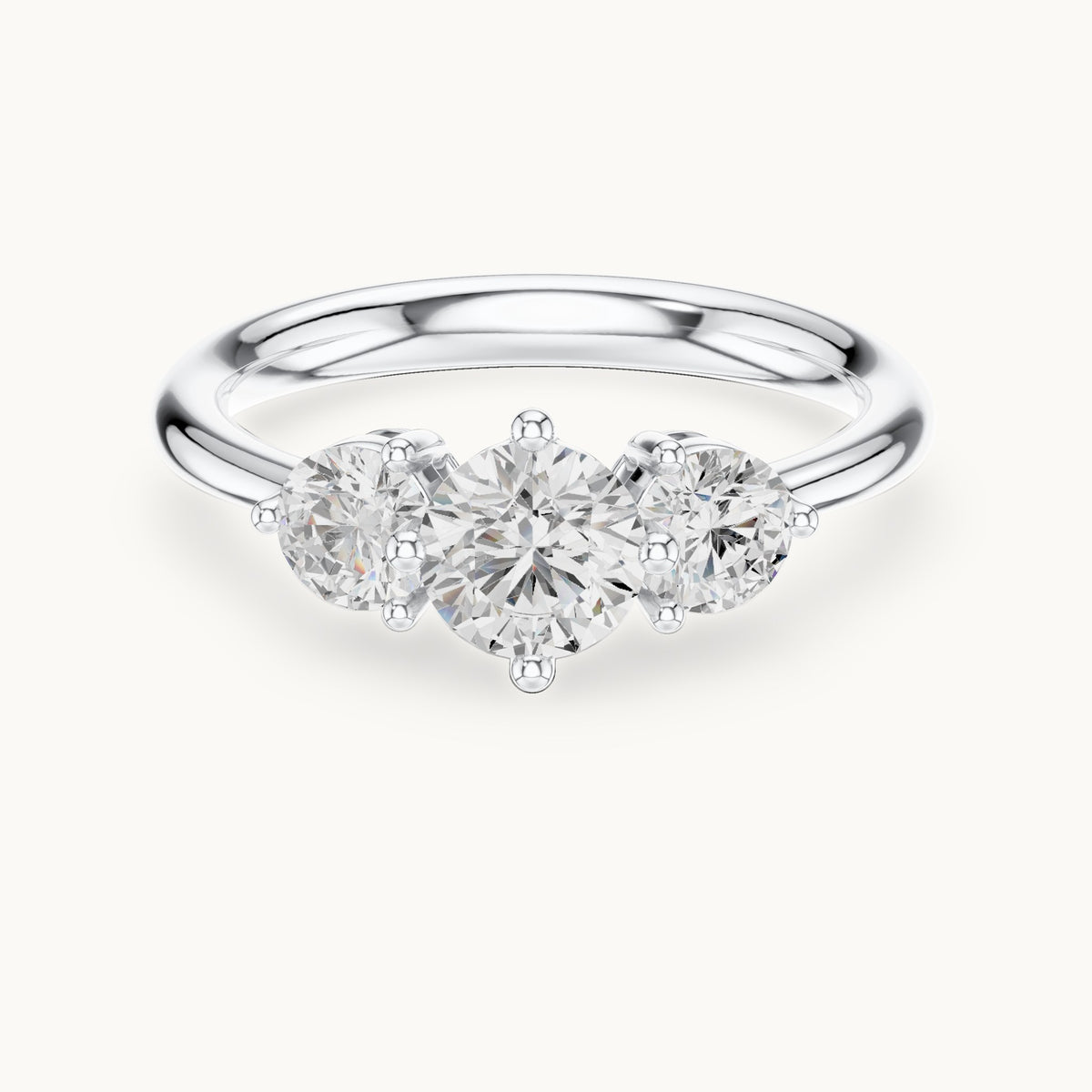 Round lab-grown diamond three-stone engagement ring in white gold, 1.29 CT TW, view 4