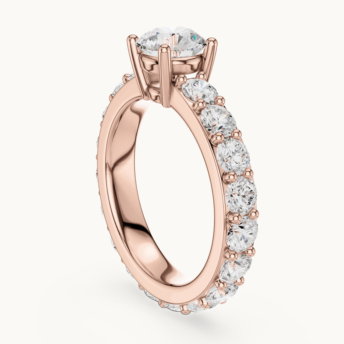 Round lab-grown diamond full eternity engagement ring in rose gold, 3.25 CT TW, view 1