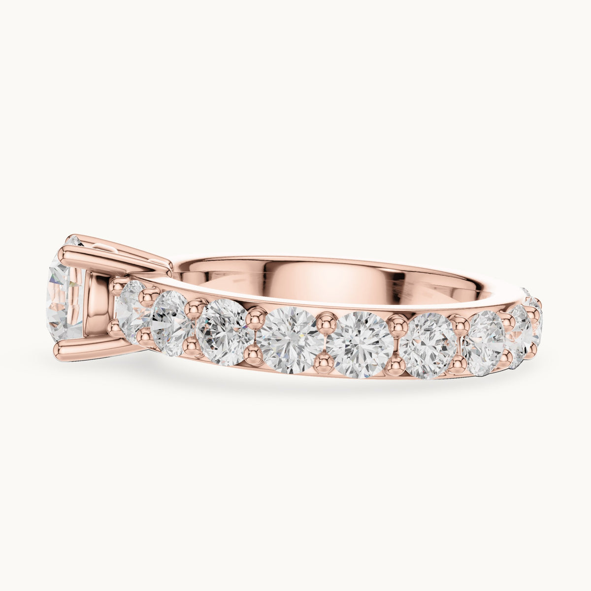 Round lab-grown diamond full eternity engagement ring in rose gold, 3.25 CT TW, view 3