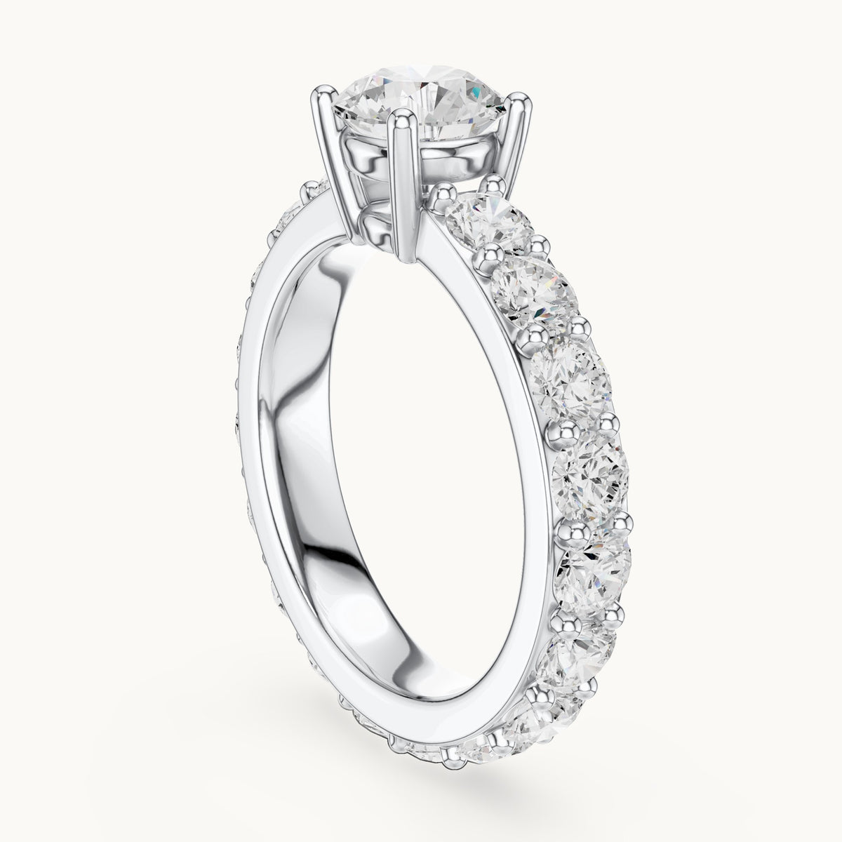 Round lab-grown diamond full eternity engagement ring in white gold, 3.25 CT TW, view 1