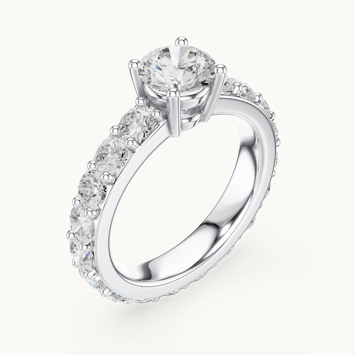 Round lab-grown diamond full eternity engagement ring in white gold, 3.25 CT TW, view 2