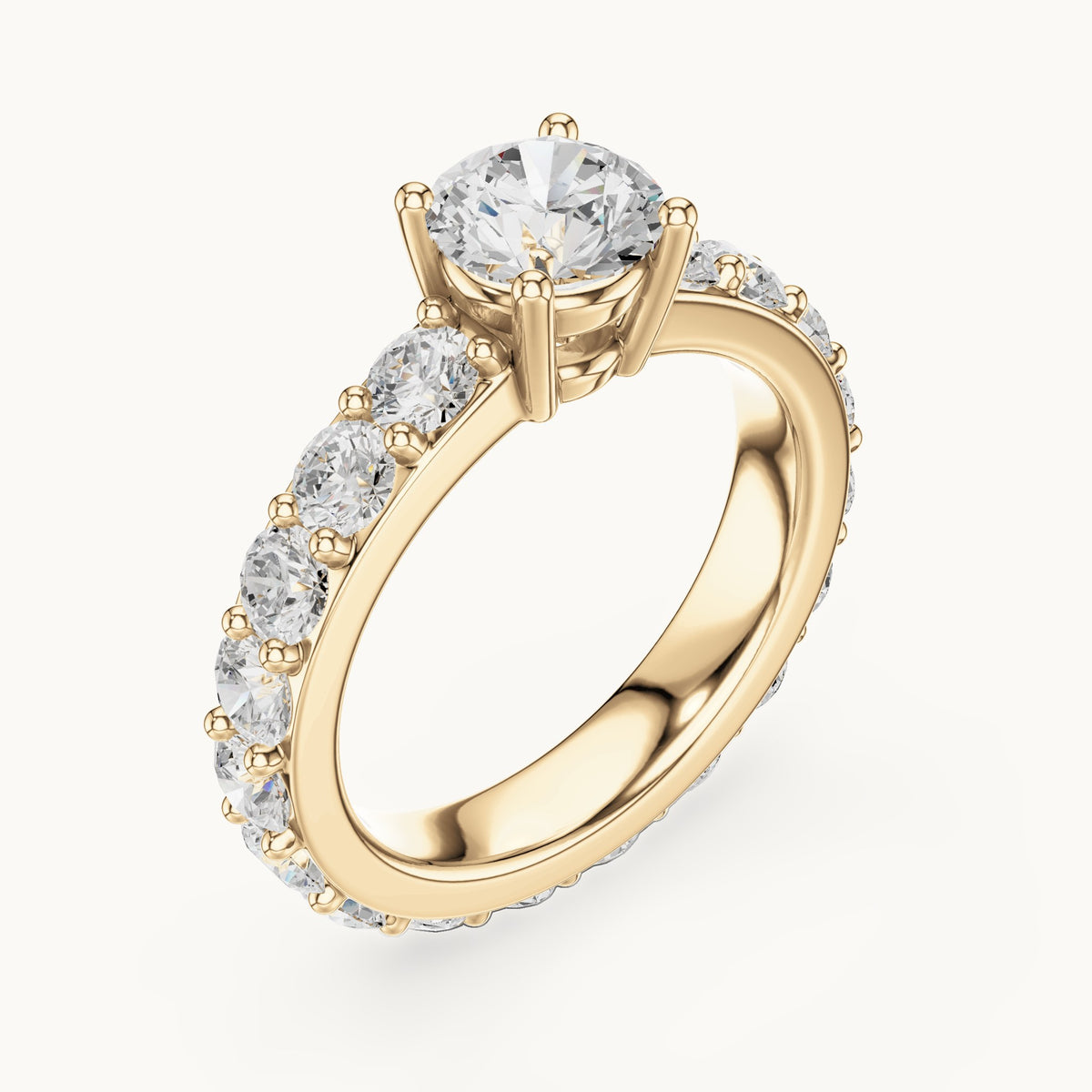 Round lab-grown diamond full eternity engagement ring in yellow gold, 3.25 CT TW, view 2