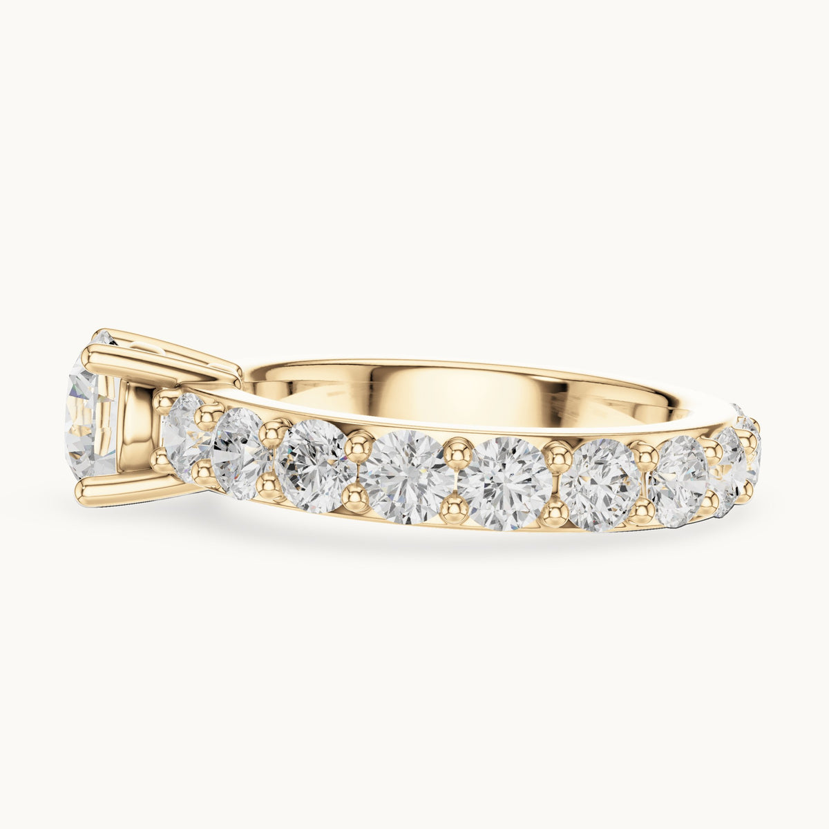 Round lab-grown diamond full eternity engagement ring in yellow gold, 3.25 CT TW, view 3