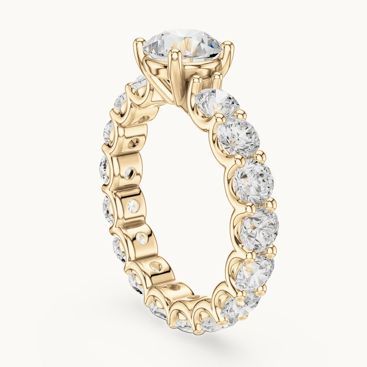 Round lab-grown diamond full eternity engagement ring in yellow gold, 4.05 CT TW, view 1