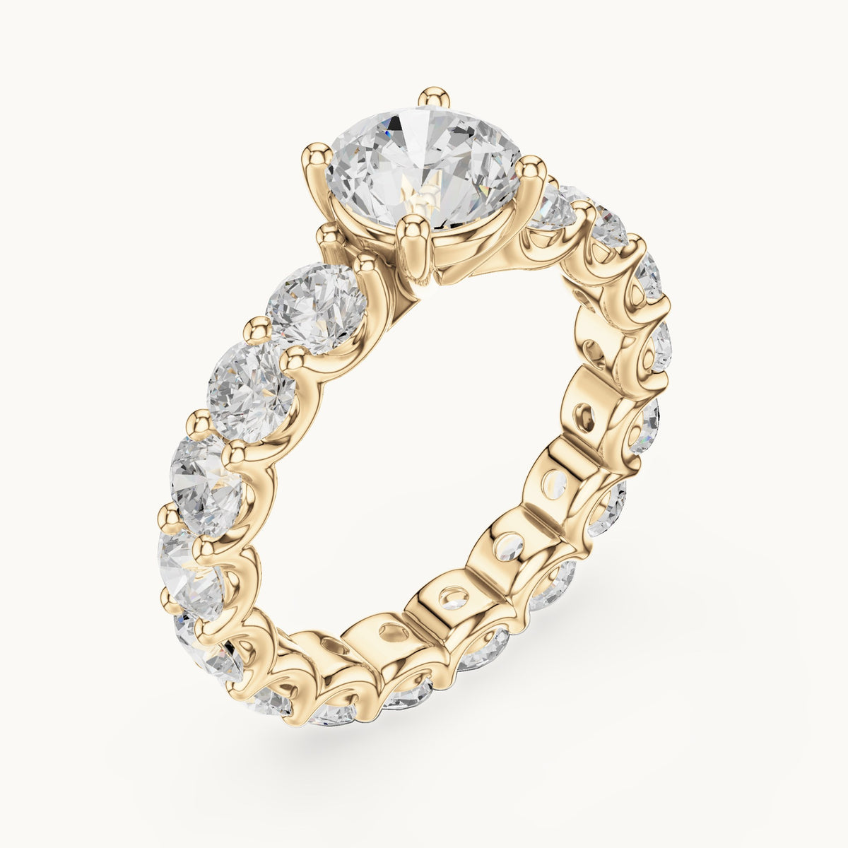 Round lab-grown diamond full eternity engagement ring in yellow gold, 4.05 CT TW, view 2
