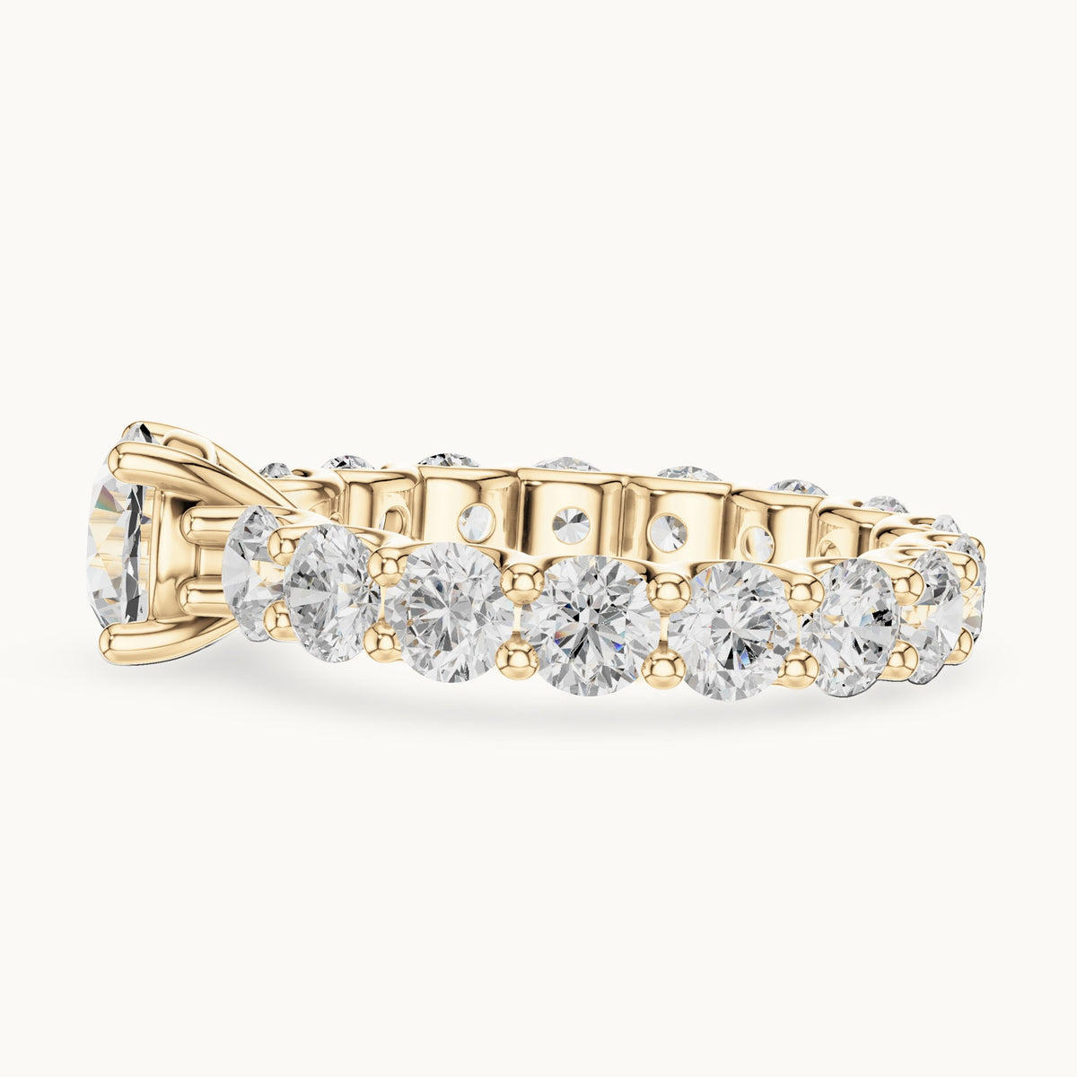 Round lab-grown diamond full eternity engagement ring in yellow gold, 4.05 CT TW, view 3
