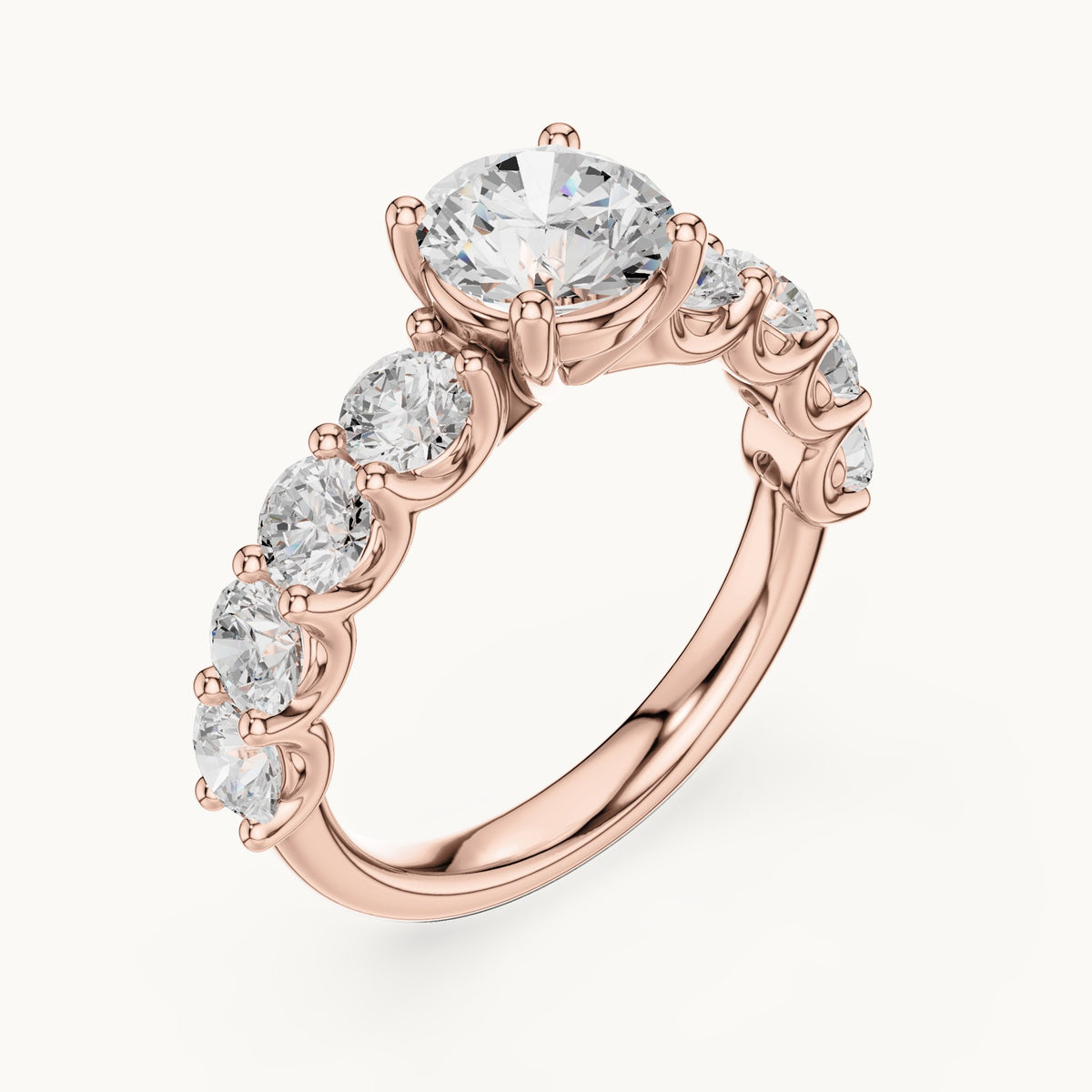 Round lab-grown diamond side stone engagement ring in rose gold, 2.65 CT TW, view 2