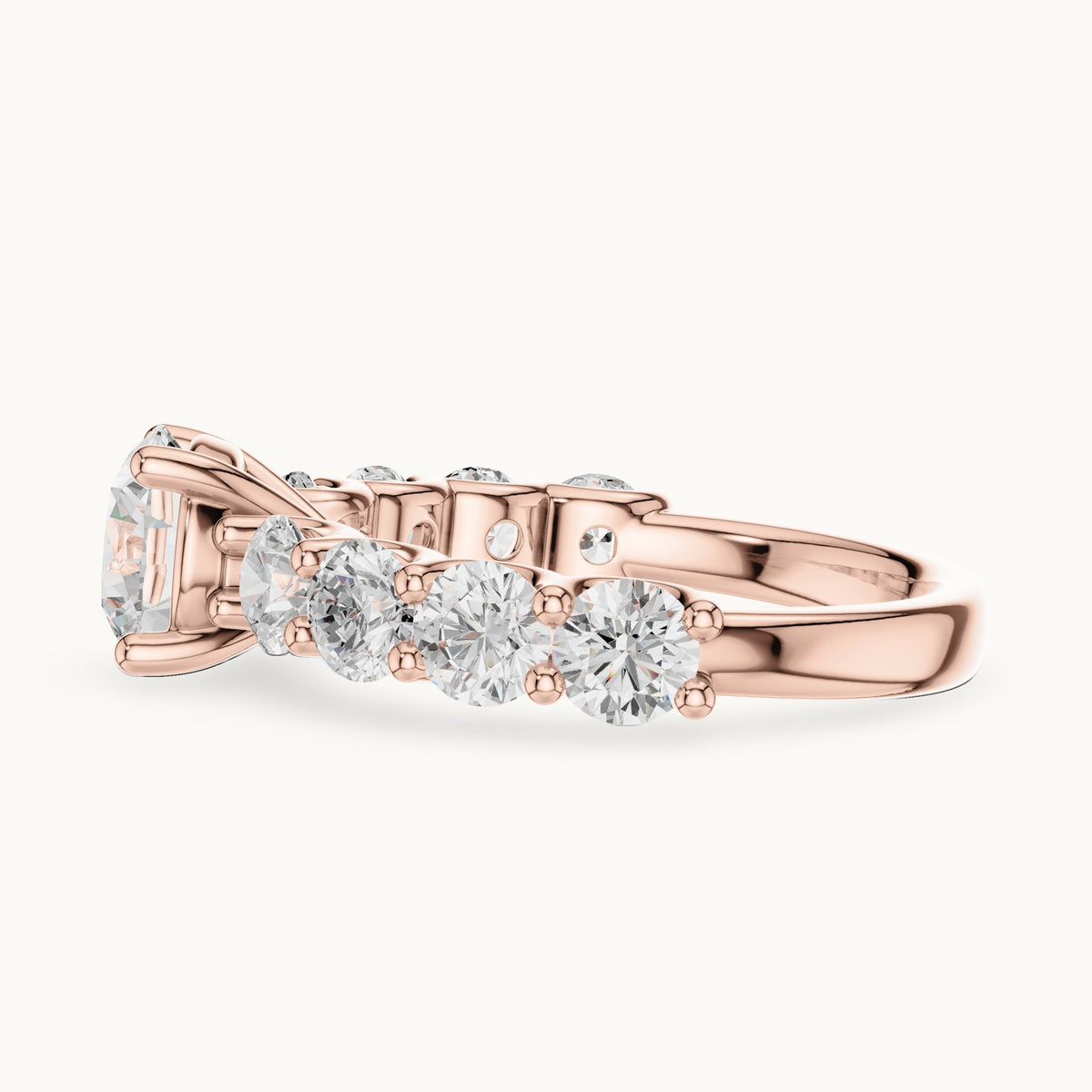 Round lab-grown diamond side stone engagement ring in rose gold, 2.65 CT TW, view 3