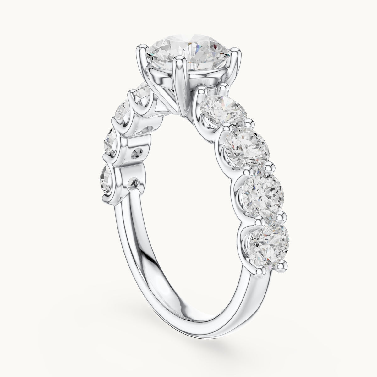 Round lab-grown diamond side stone engagement ring in white gold, 2.65 CT TW, view 1