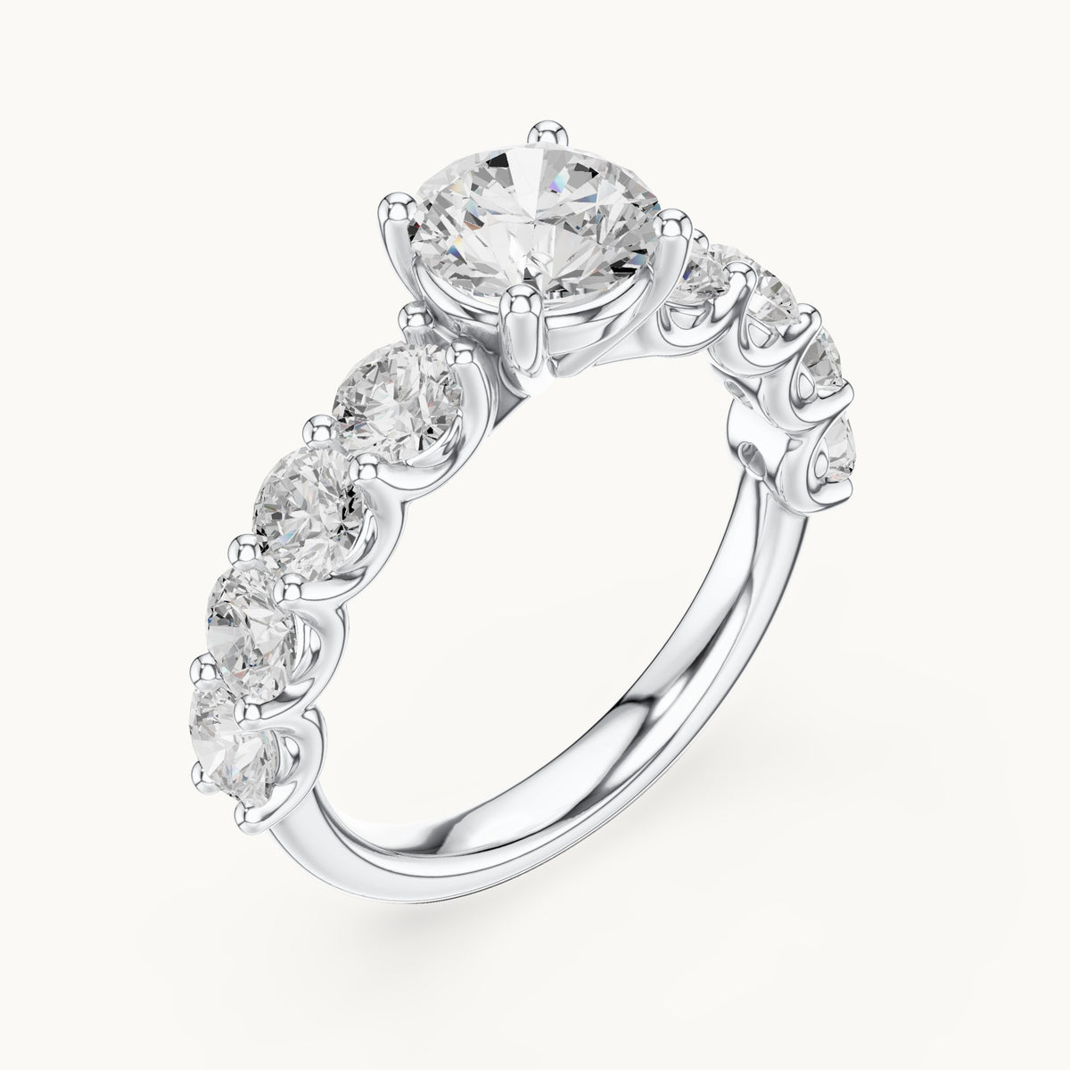 Round lab-grown diamond side stone engagement ring in white gold, 2.65 CT TW, view 2
