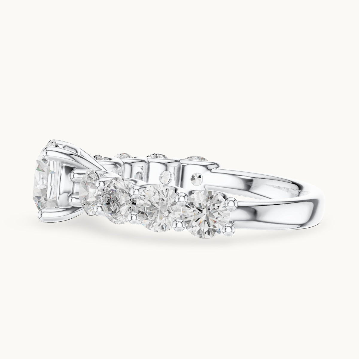 Round lab-grown diamond side stone engagement ring in white gold, 2.65 CT TW, view 3