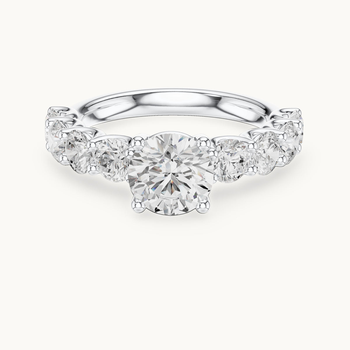 Round lab-grown diamond side stone engagement ring in white gold, 2.65 CT TW, view 4