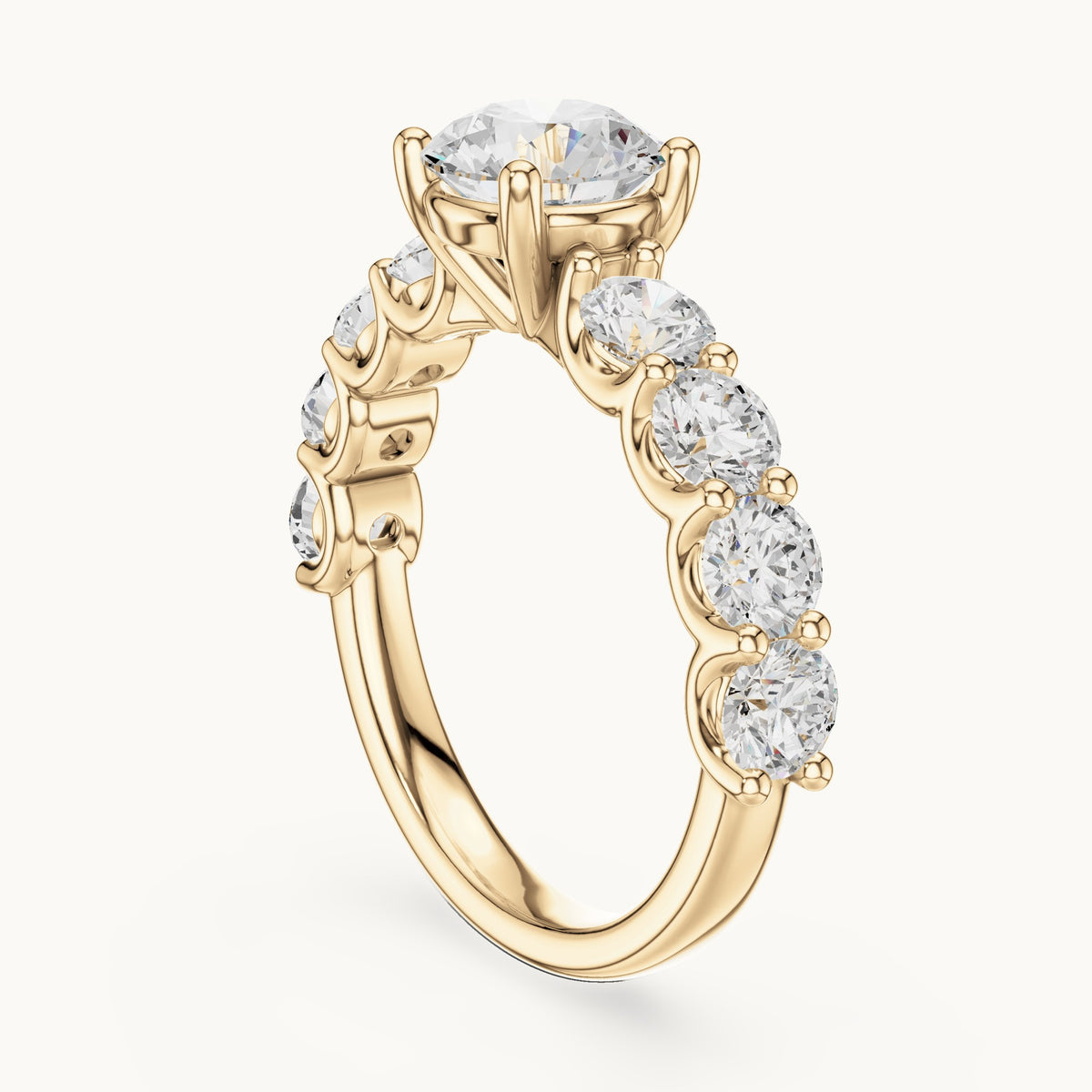 Round lab-grown diamond side stone engagement ring in yellow gold, 2.65 CT TW, view 1