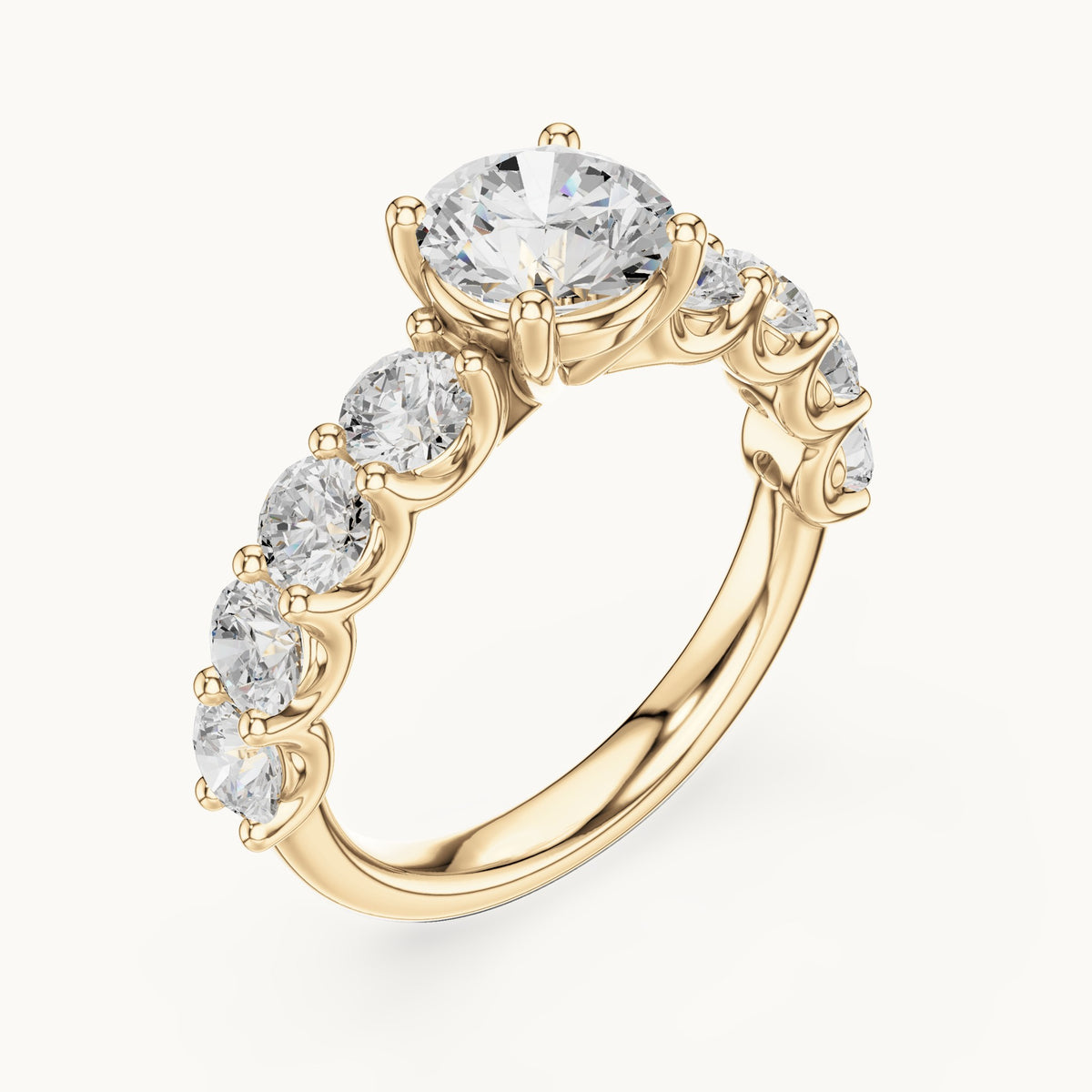 Round lab-grown diamond side stone engagement ring in yellow gold, 2.65 CT TW, view 2