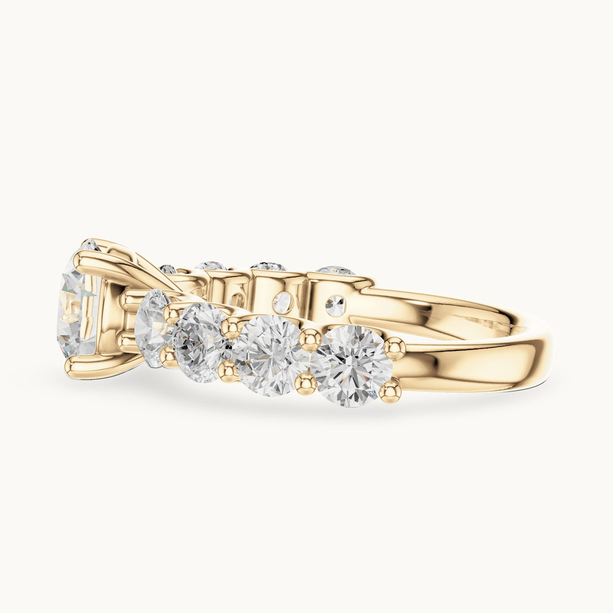 Round lab-grown diamond side stone engagement ring in yellow gold, 2.65 CT TW, view 3