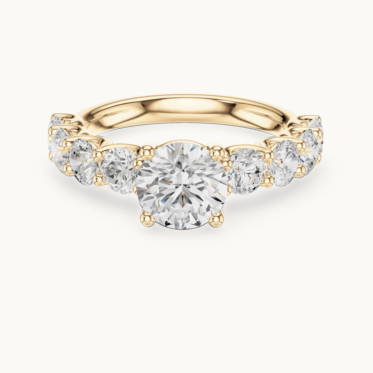 Round lab-grown diamond side stone engagement ring in yellow gold, 2.65 CT TW, view 4