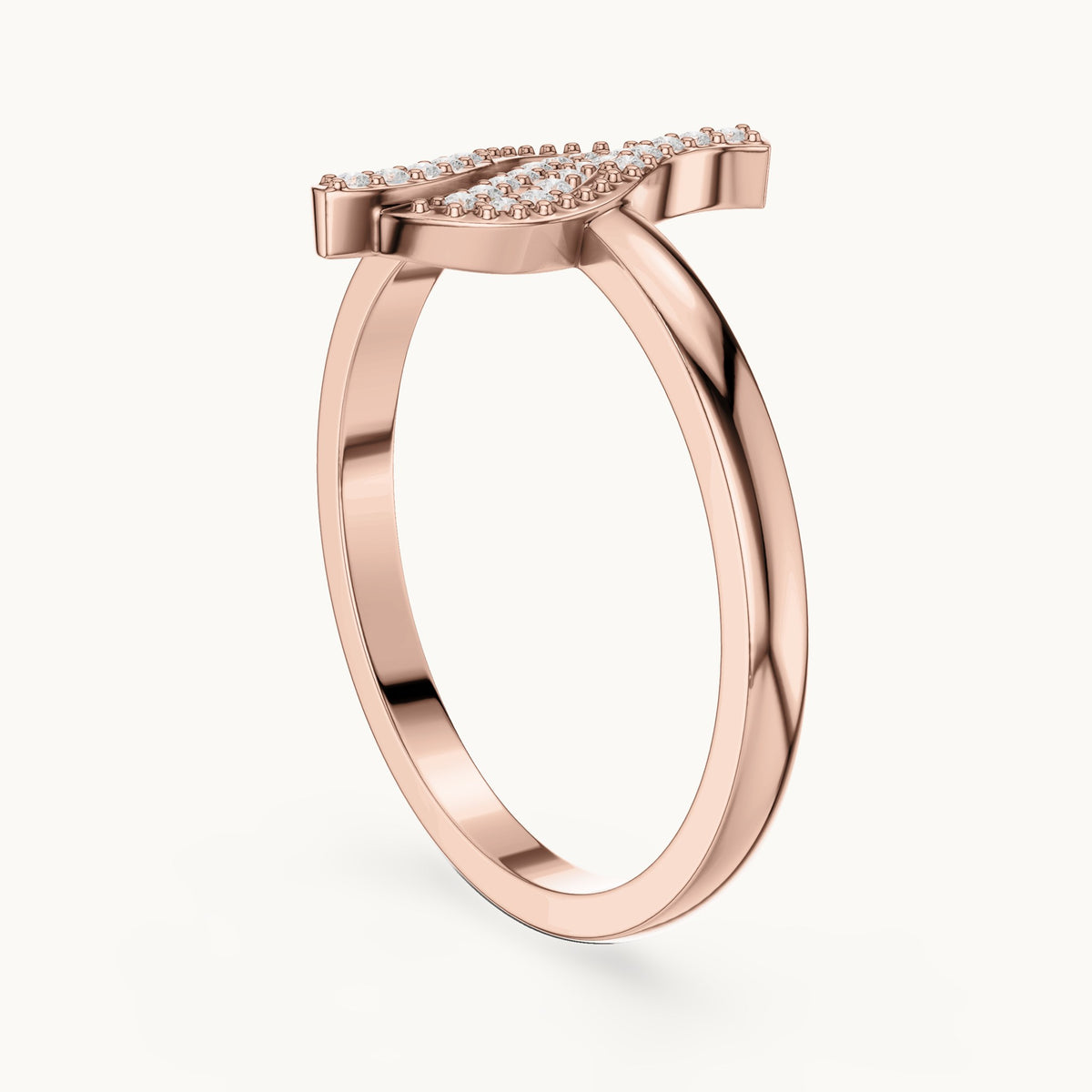 Round lab-grown diamond pavé wave ring in rose gold, 0.094 CT TW, view 1