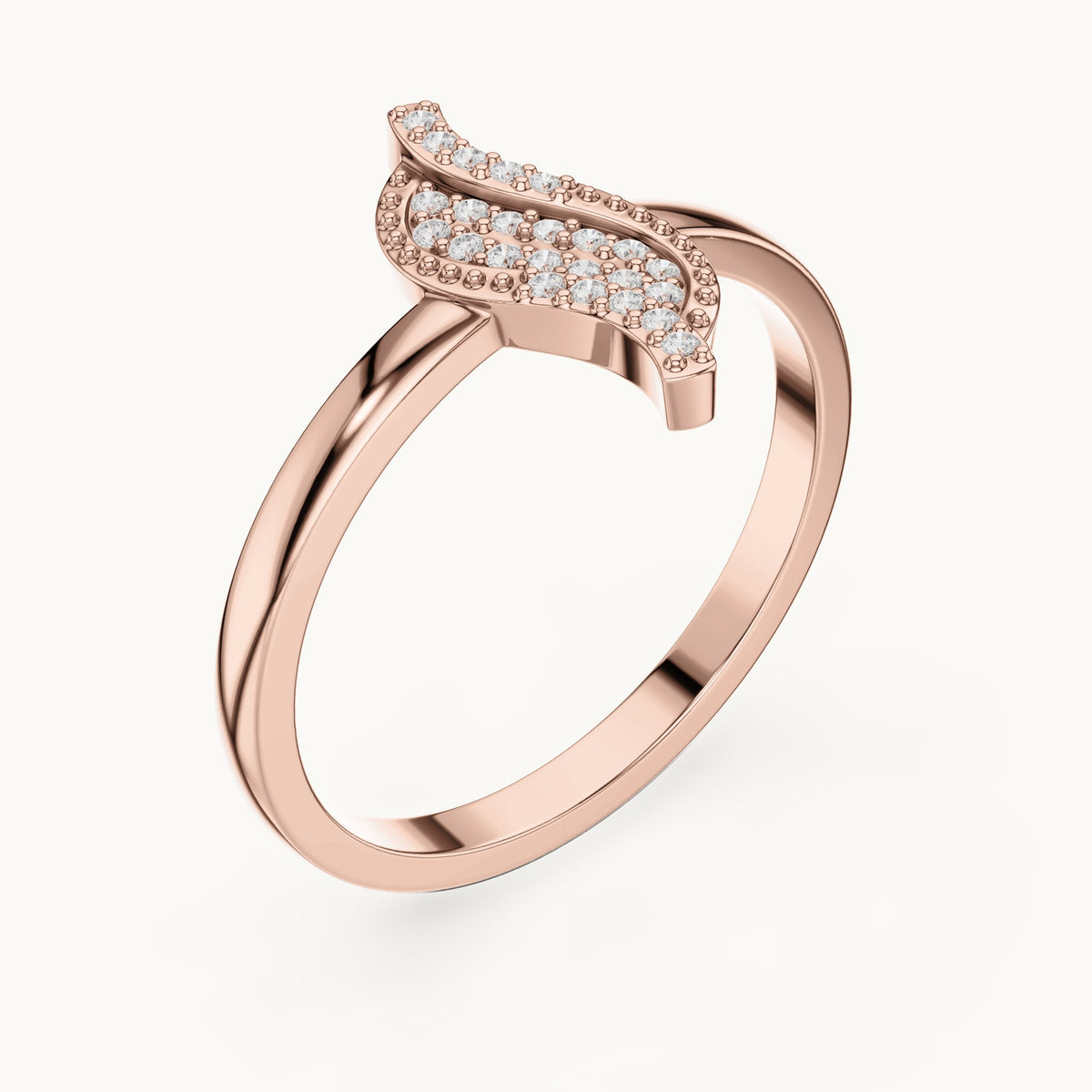 Round lab-grown diamond pavé wave ring in rose gold, 0.094 CT TW, view 2