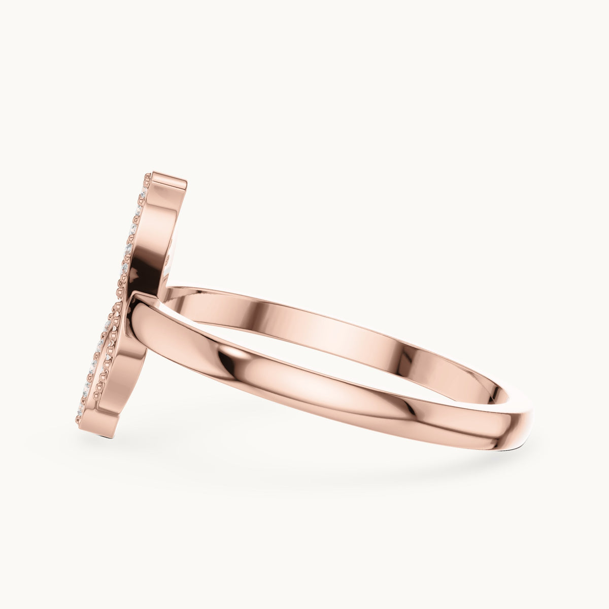 Round lab-grown diamond pavé wave ring in rose gold, 0.094 CT TW, view 3