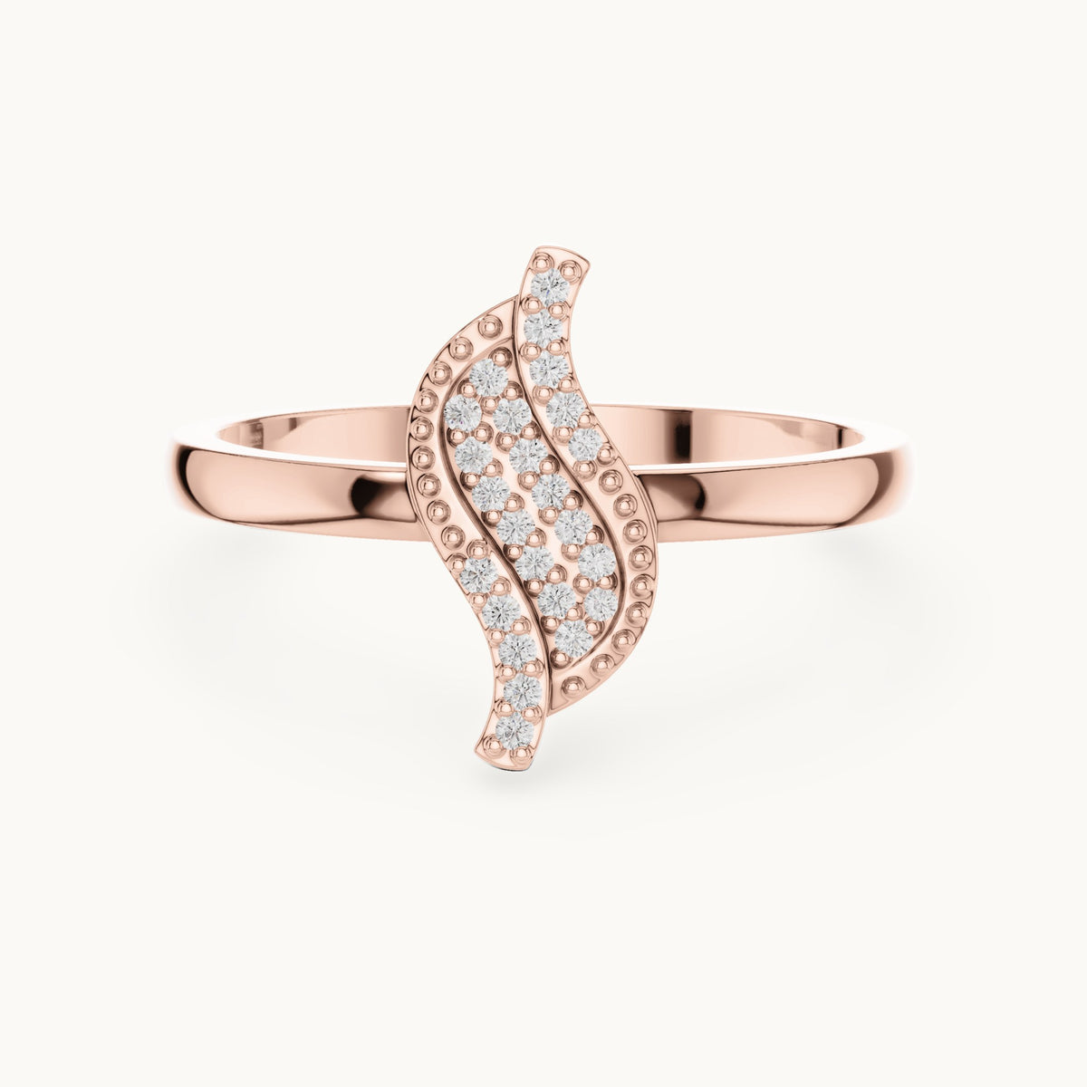 Round lab-grown diamond pavé wave ring in rose gold, 0.094 CT TW, view 4