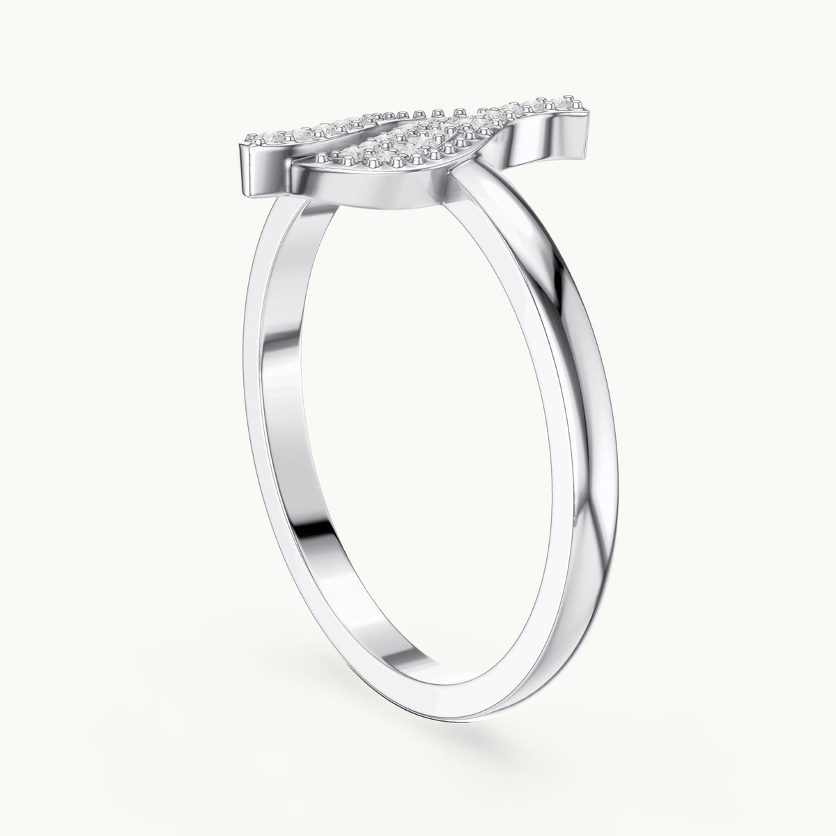 Round lab-grown diamond pavé wave ring in white gold, 0.094 CT TW, view 1