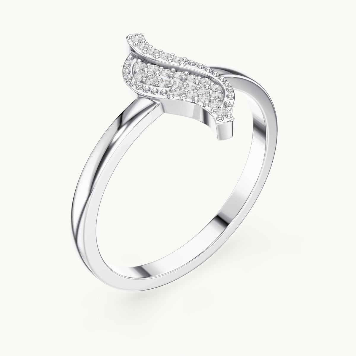 Round lab-grown diamond pavé wave ring in white gold, 0.094 CT TW, view 2