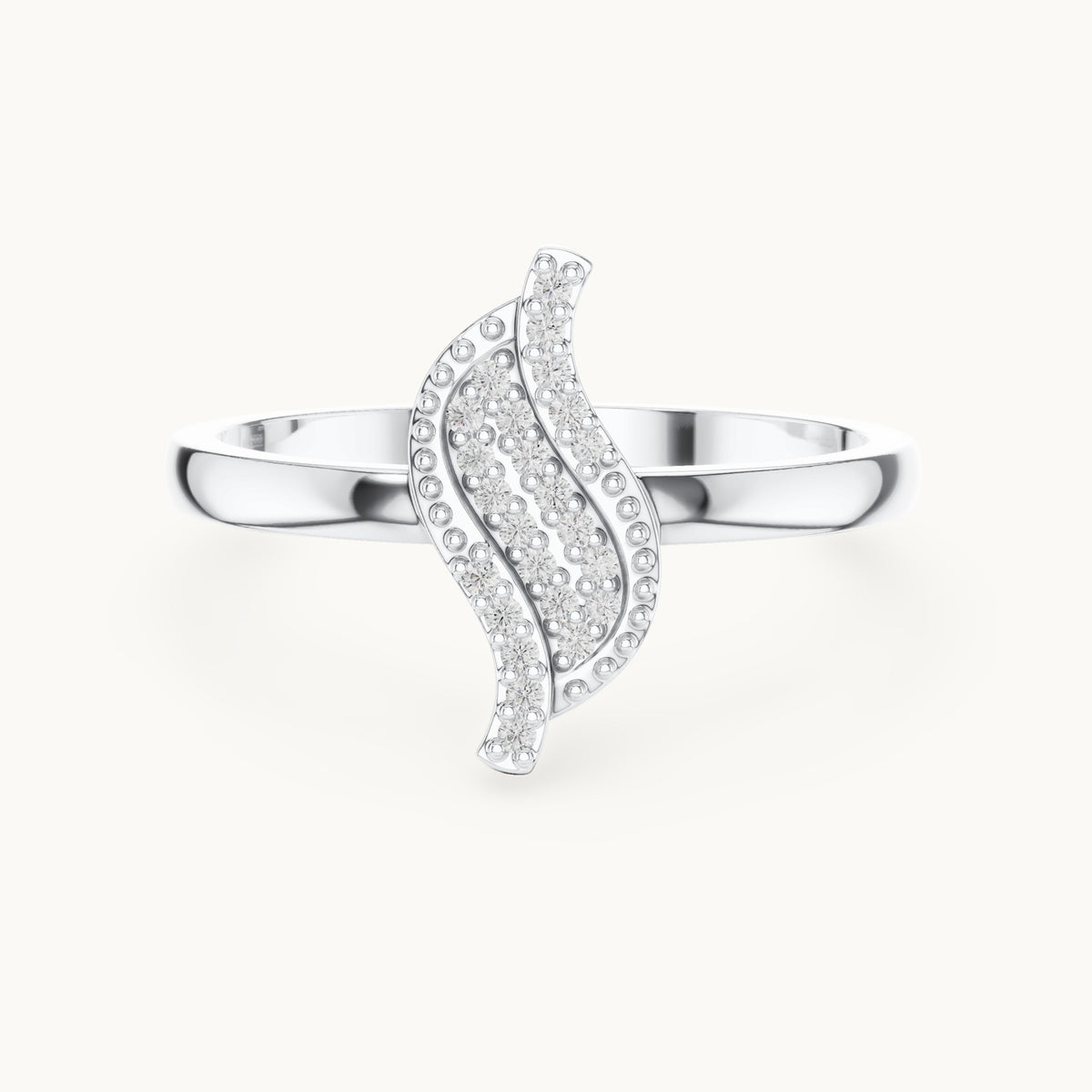 Round lab-grown diamond pavé wave ring in white gold, 0.094 CT TW, view 4