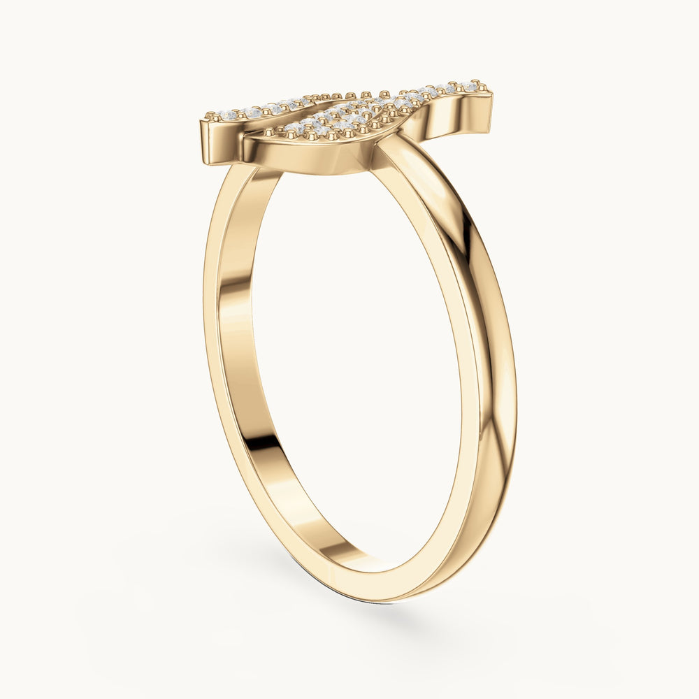 Round lab-grown diamond pavé wave ring in yellow gold, 0.094 CT TW, view 1