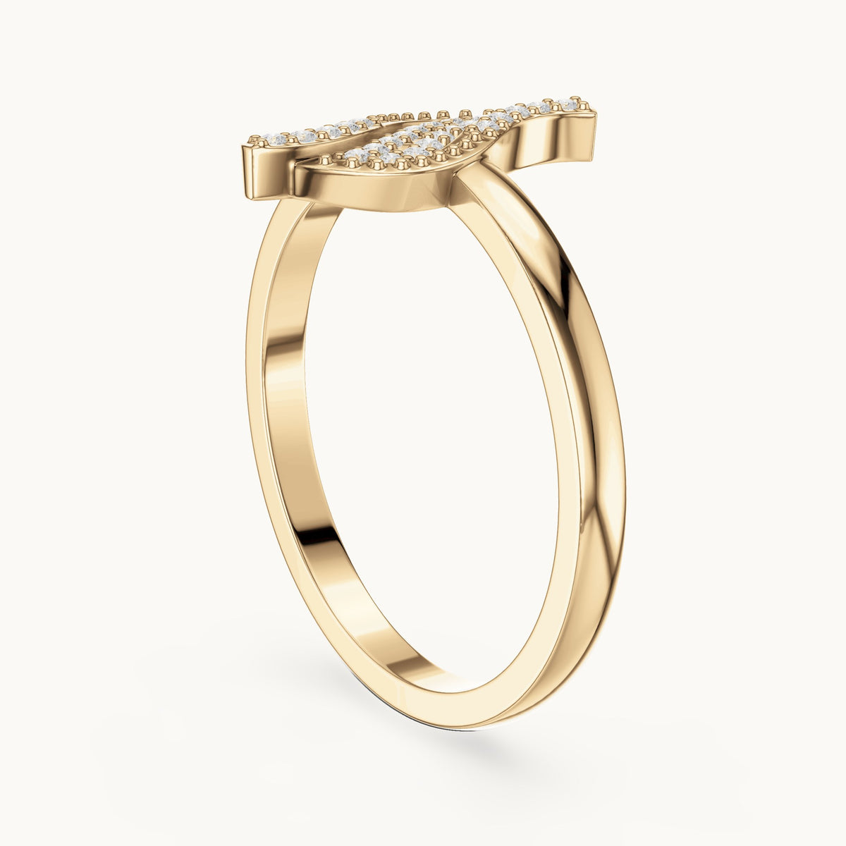Round lab-grown diamond pavé wave ring in yellow gold, 0.094 CT TW, view 1